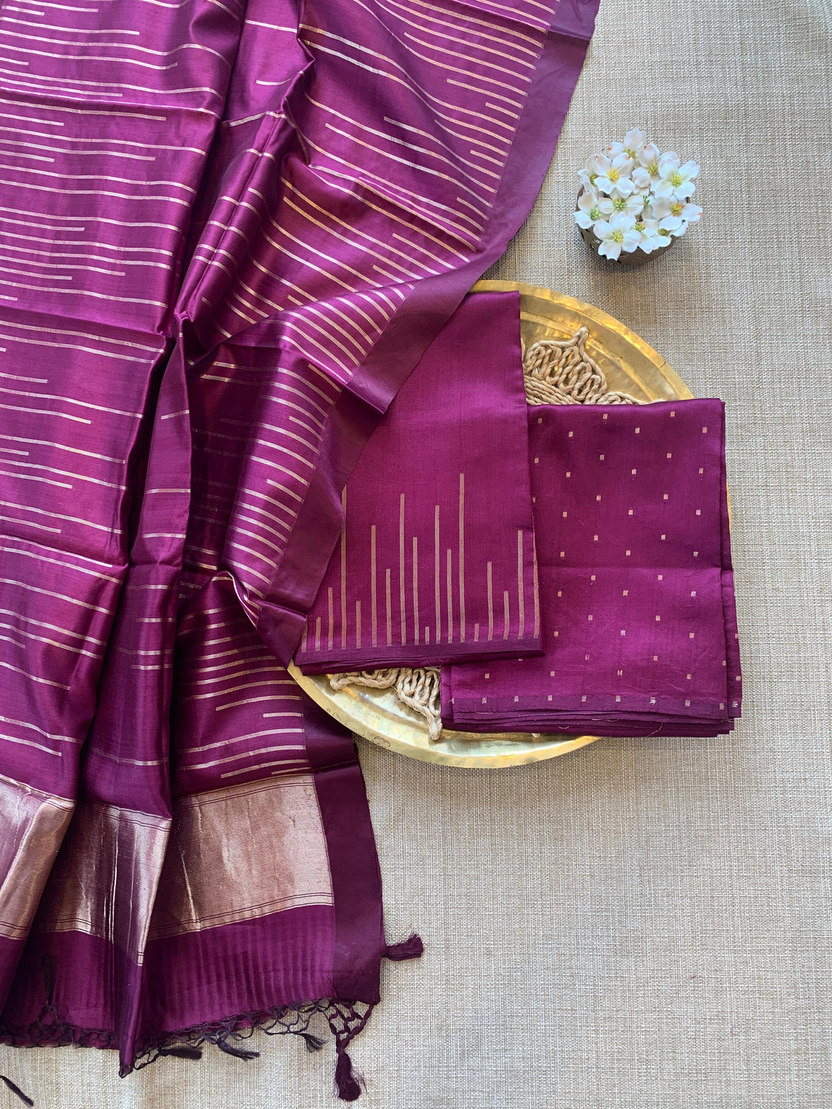 Wine Banarasi Handloom Chiniya Silk 3-pc Suit Set