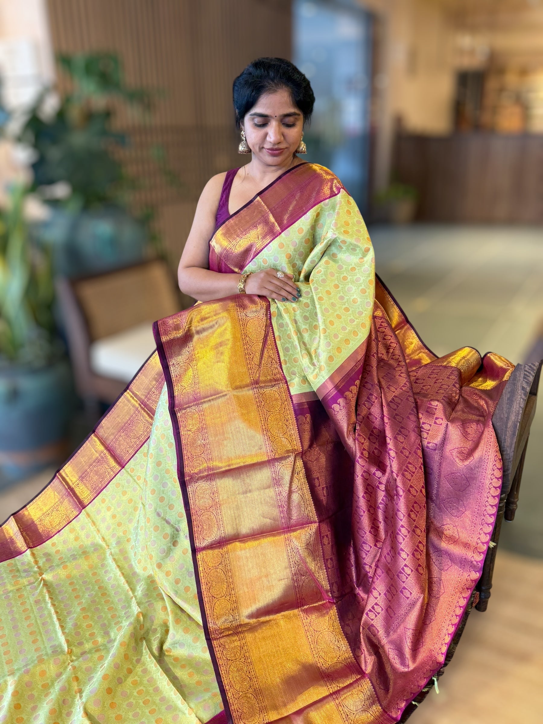 Mint Green Meenakari Korvai Kanjeevaram Saree