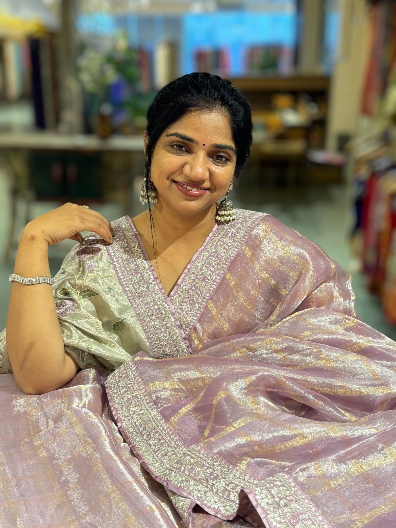 Lilac Banarasi Tissue checks Saree with Sabyasachi Borders