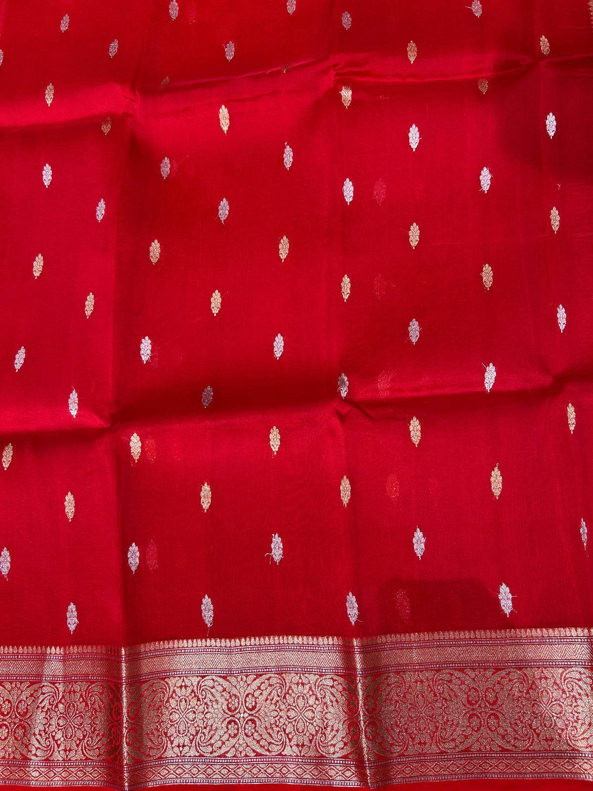 Red monotone Pure Handloom premium Kora Banarasi Saree