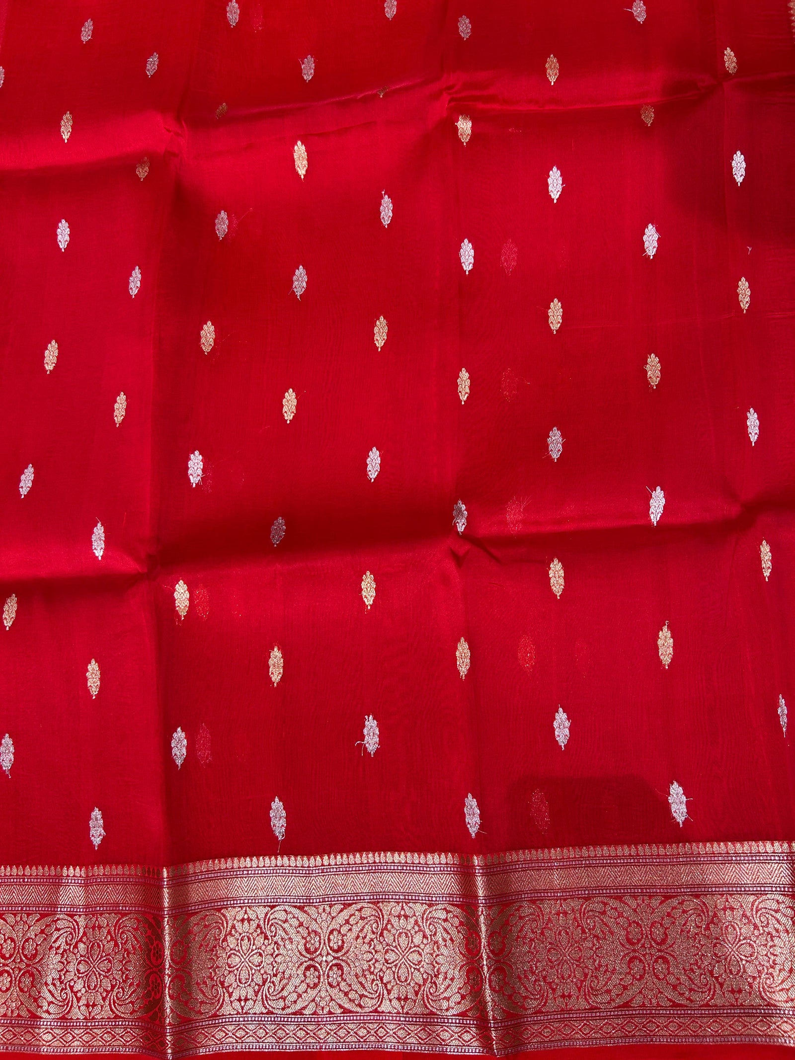 Red monotone Pure Handloom premium Kora Banarasi Saree