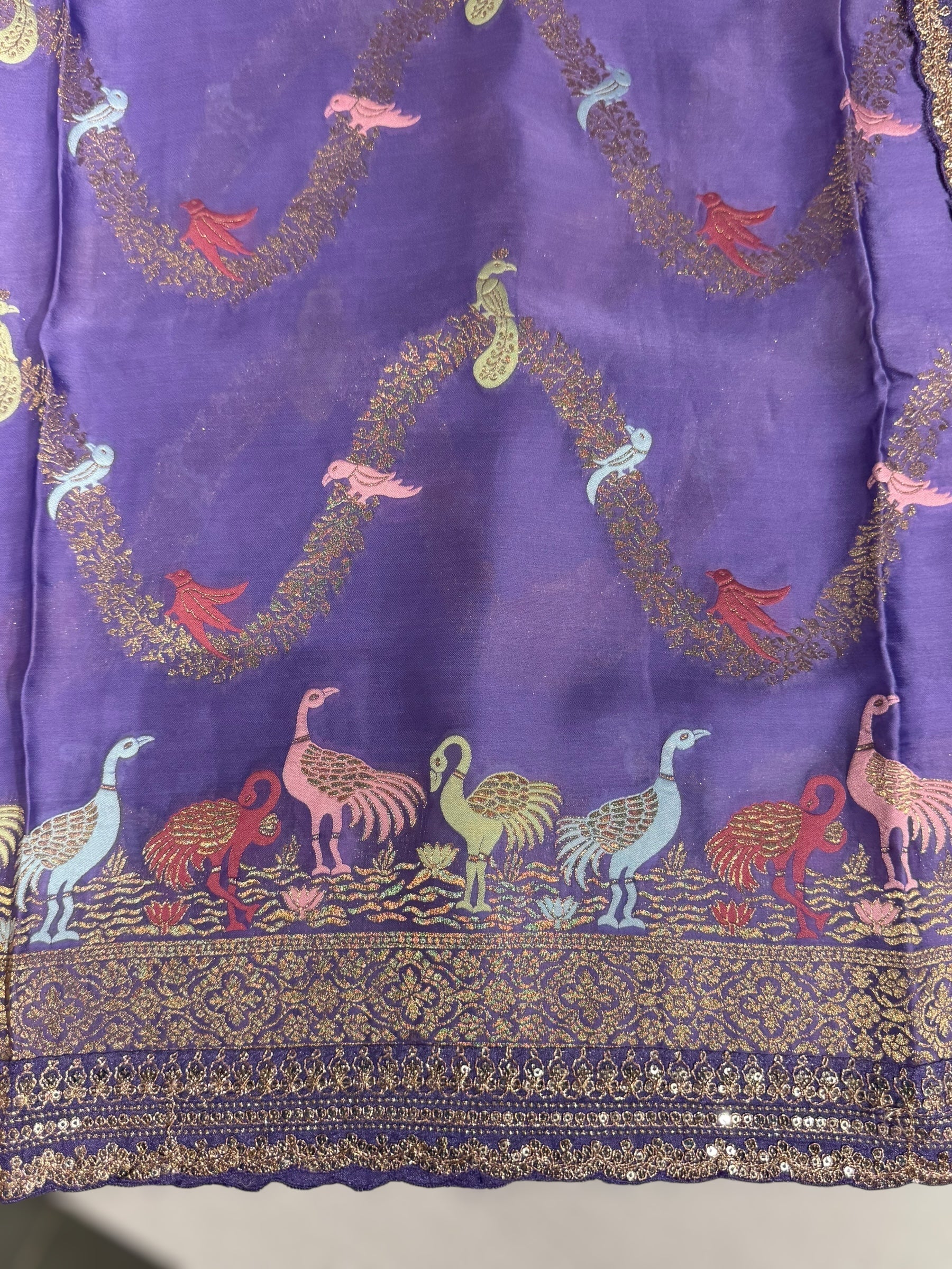 Lavender Mashru Silk Saree with allover weaving and Sahbysachi borders and Blouse