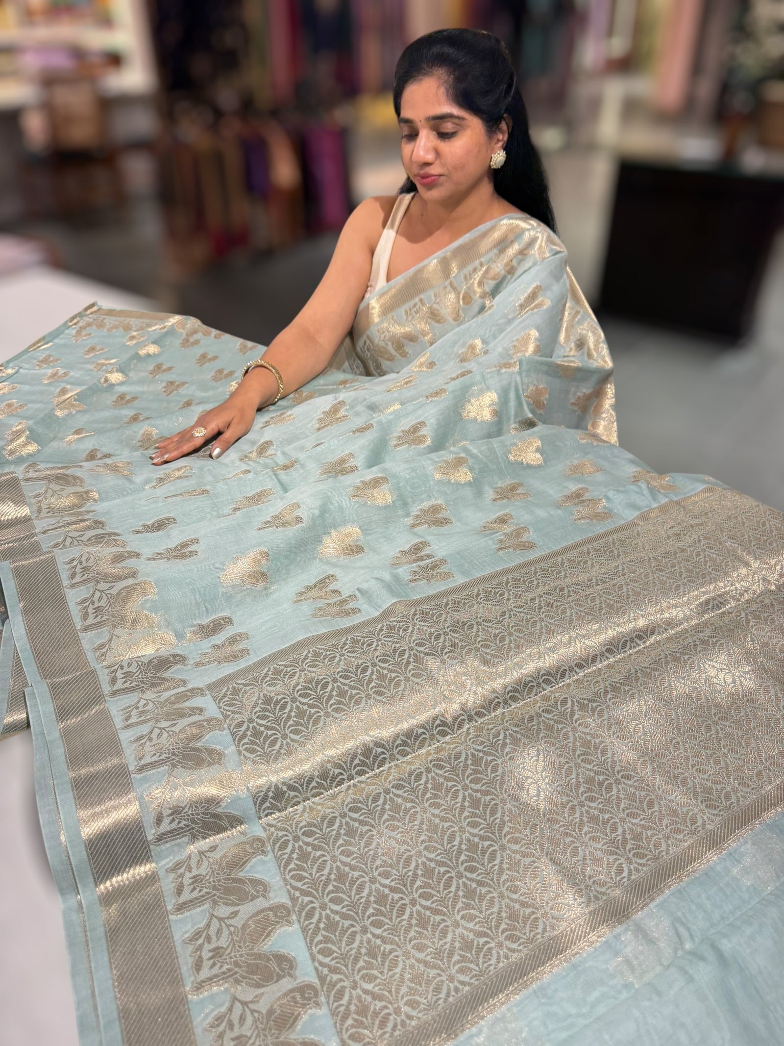 Pastel Blue Banarasi Mul Silk Cotton Saree