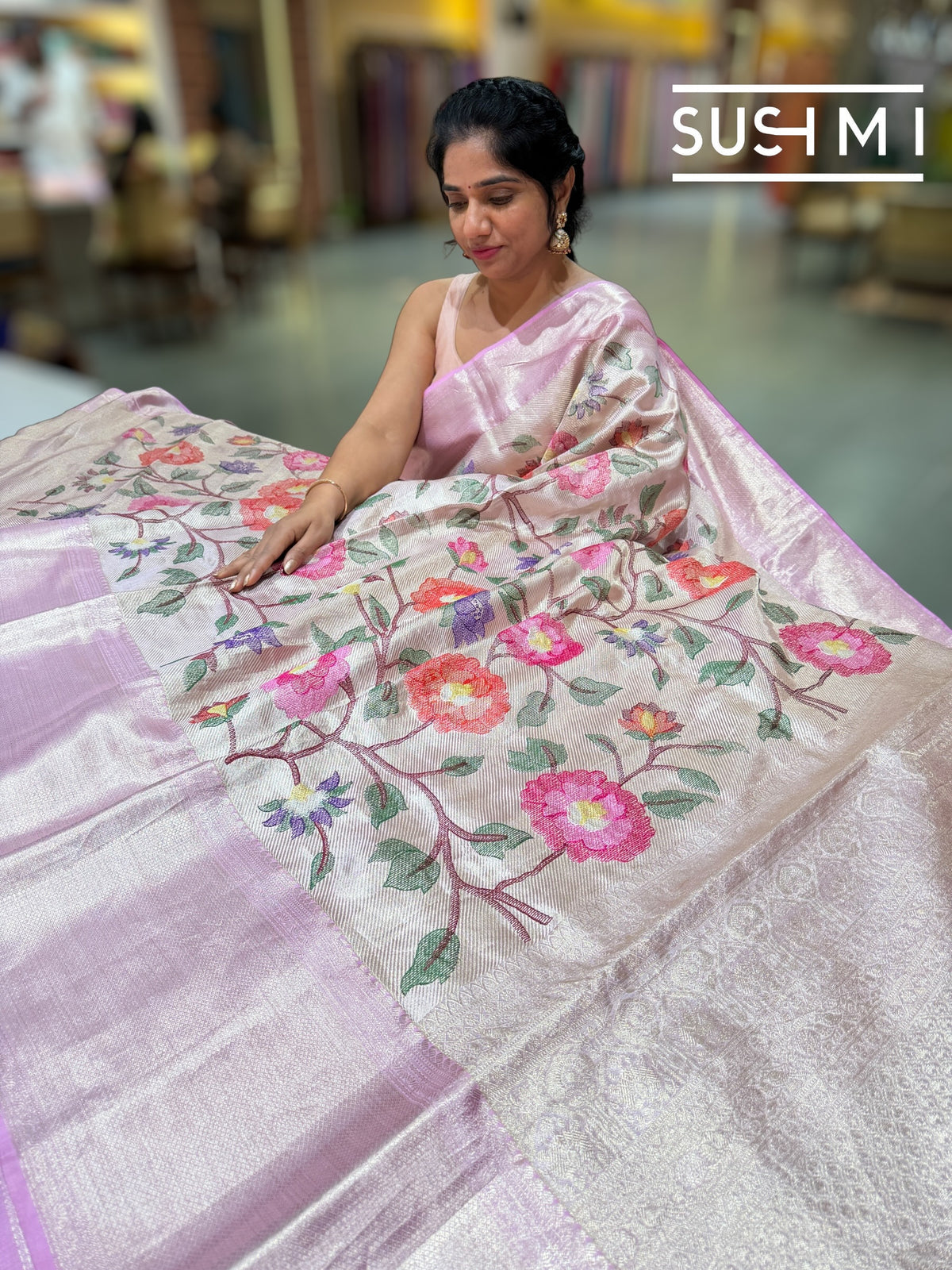 Lilac Pink Kanchi Tissue Saree with embroidery: S62F227