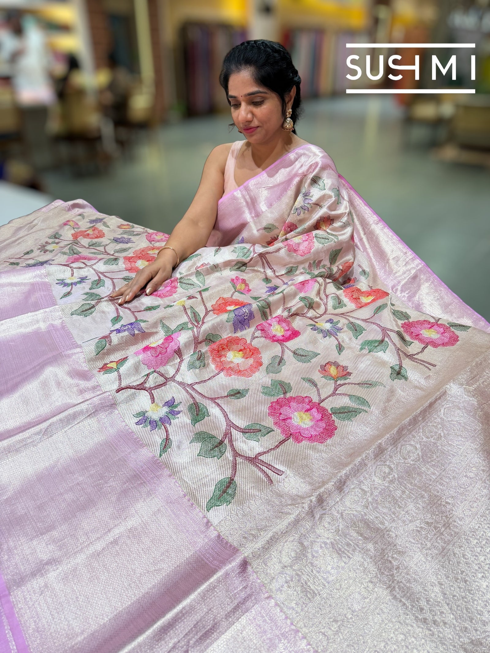 Lilac Pink Kanchi Tissue Saree with embroidery: S62F227