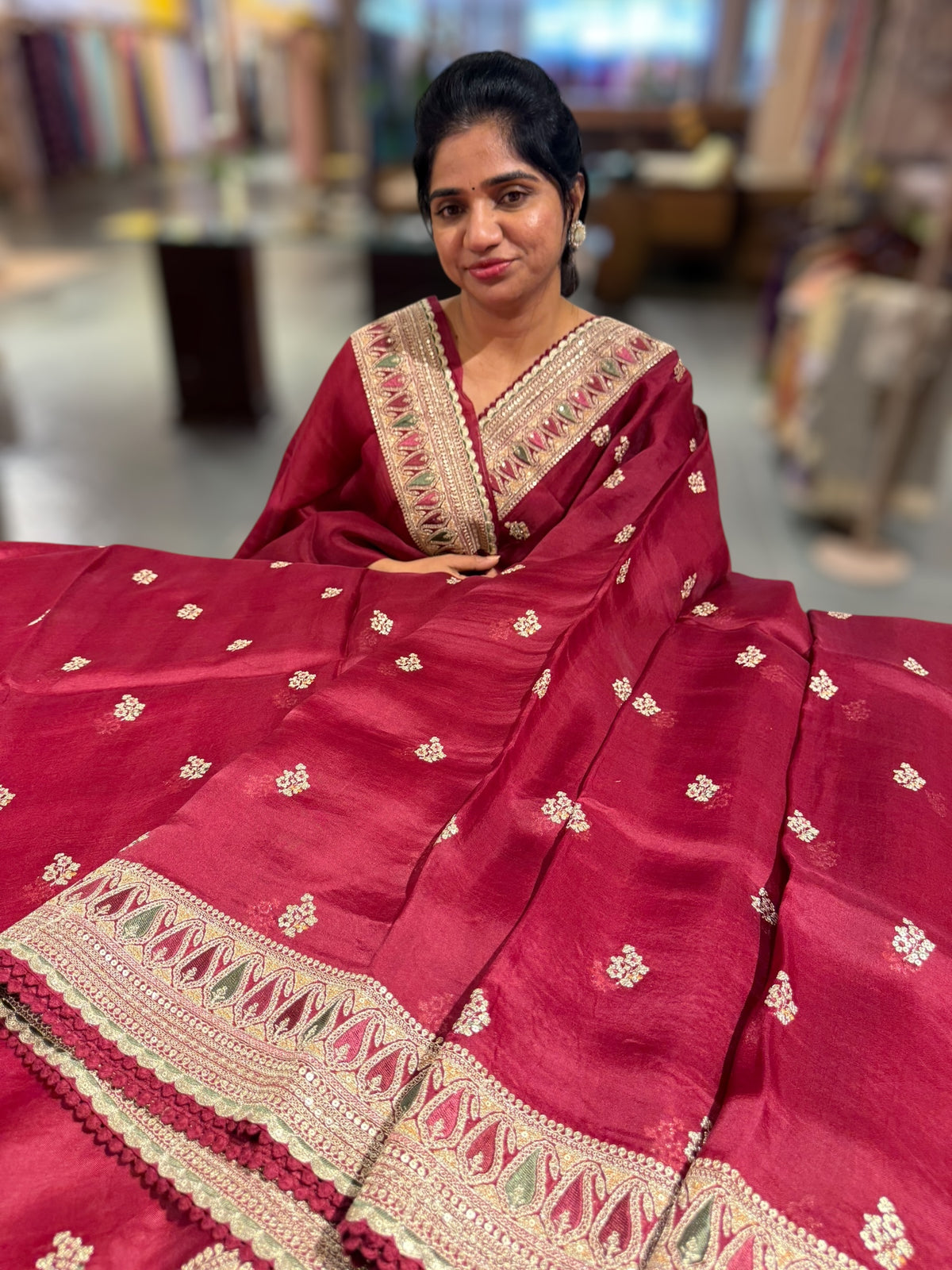 Maroon sabhyasachi style Pure Organza Saree