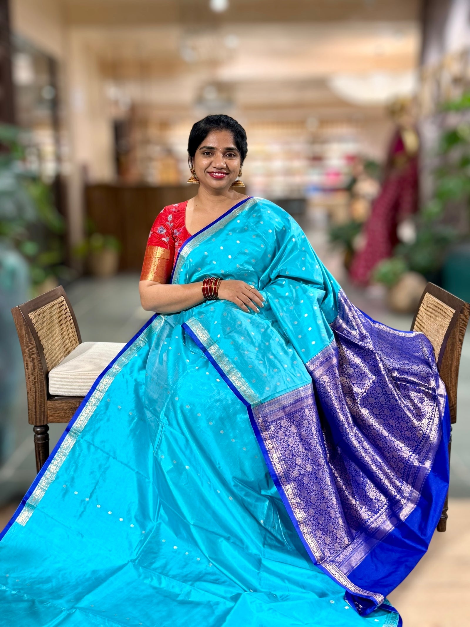 Banarasi Katan Silk Saree With Petite Point Embroidered Silk Blouse