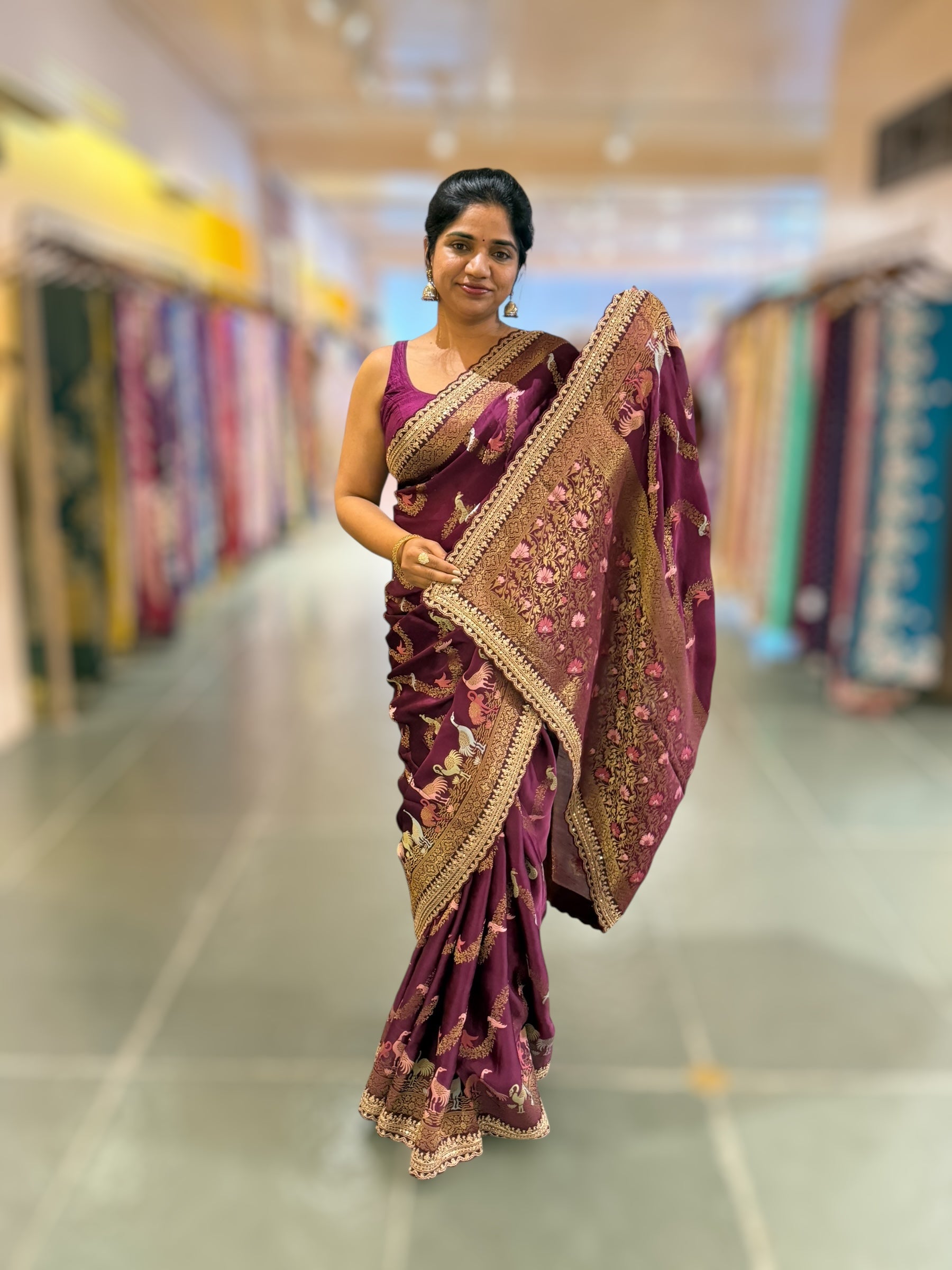 Wine Mashru Silk Saree with allover weaving and Sahbysachi borders and Blouse