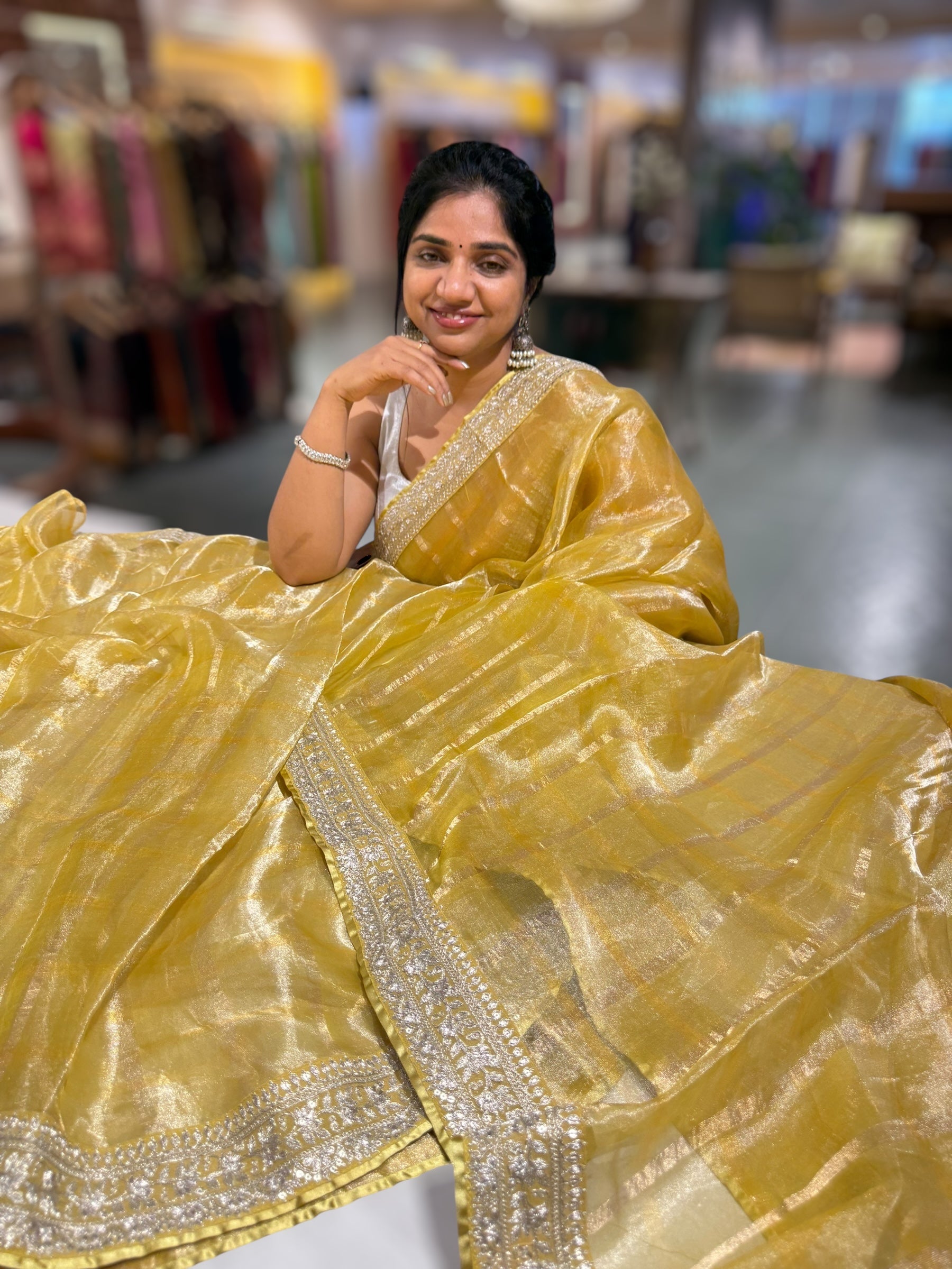 Lemon Yellow Banarasi Tissue checks Saree with Sabyasachi Borders