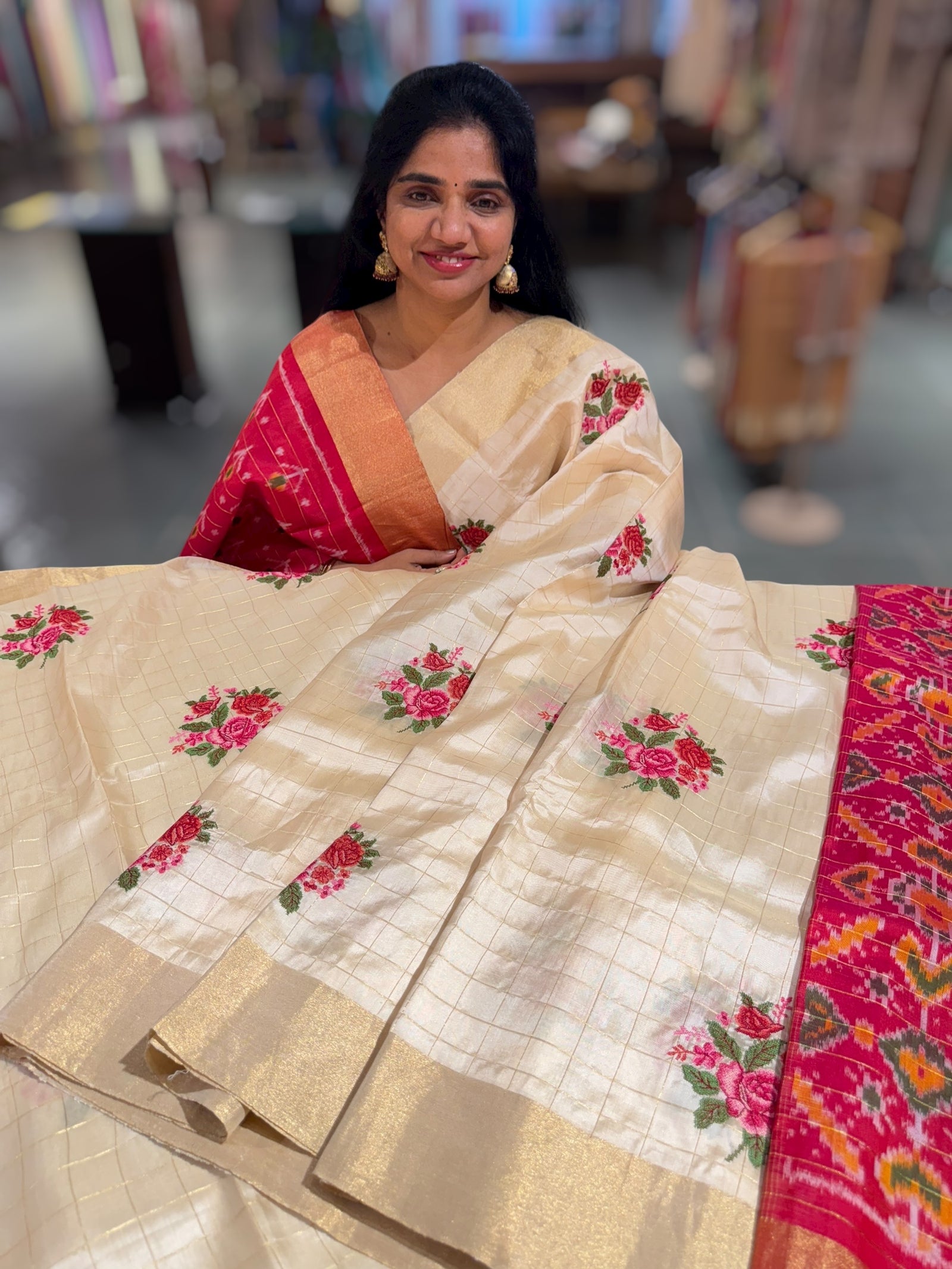 Ivory Kanchi Soft Silk Saree with embroidery