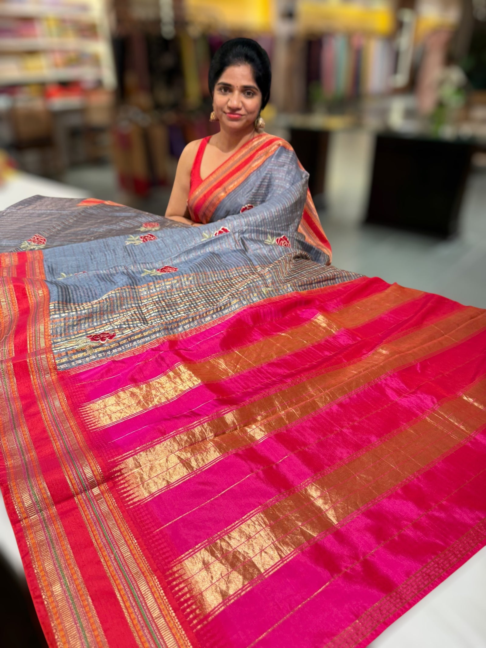 Tussar Tissue and Silk fusion Saree with embroidery
