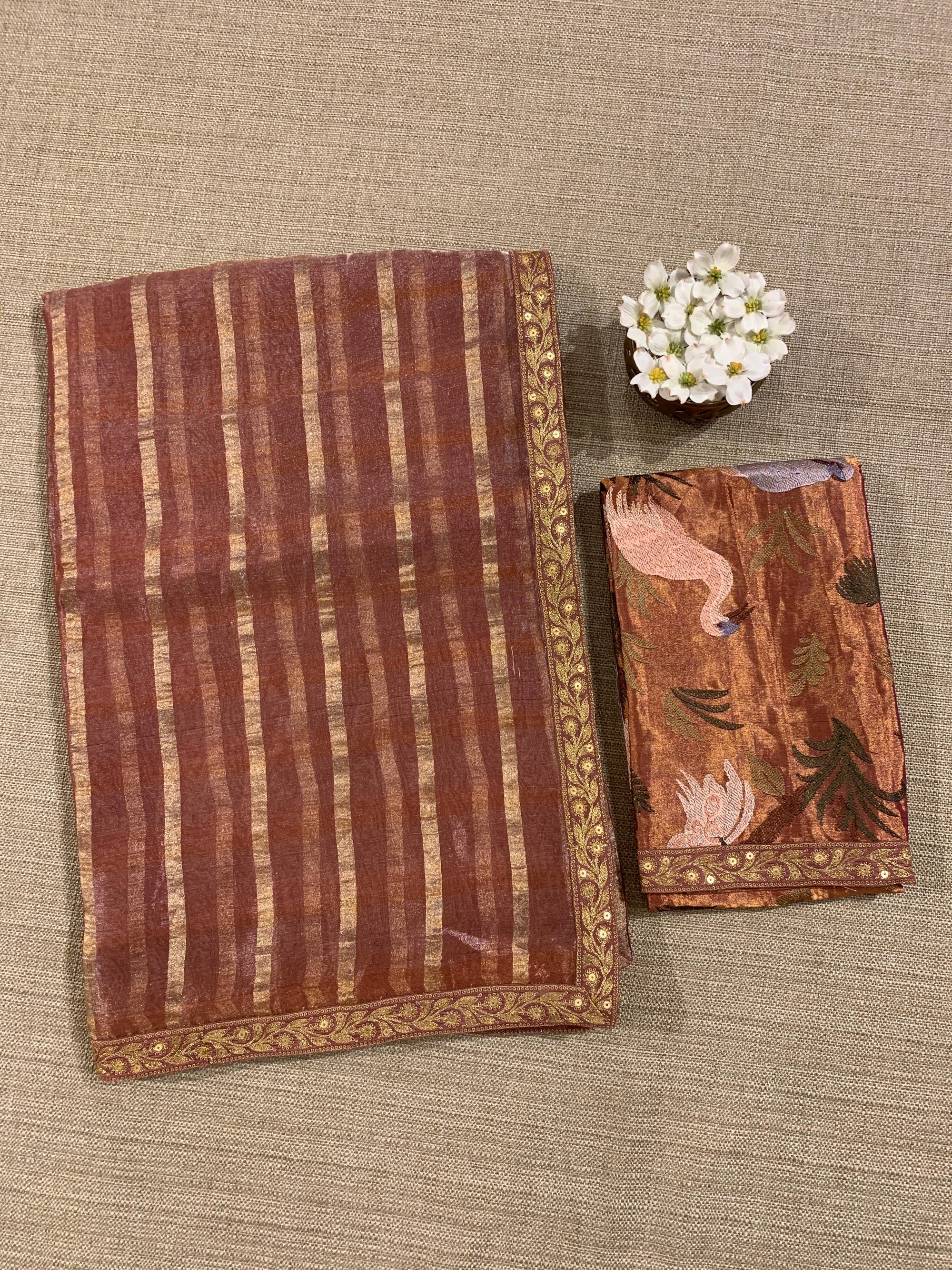 Onion Pink Banarasi Tissue checks Saree with Sabyasachi Borders