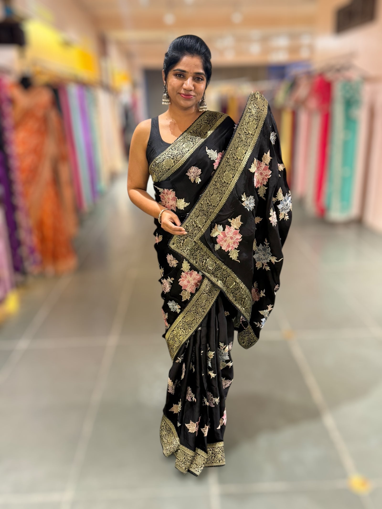 Black Mashru Banaras with embroidery