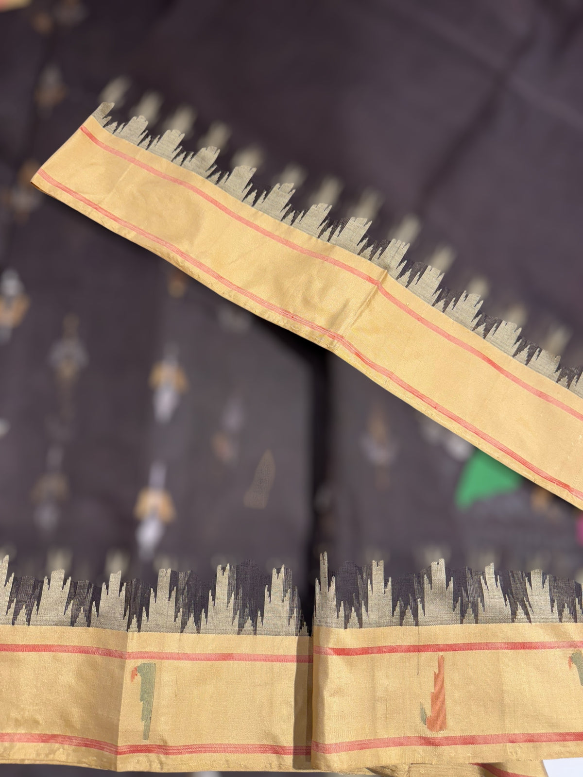 Darkest Brown  Pure  handloom Ponduru Khadi jamdani Saree with heavy pallu