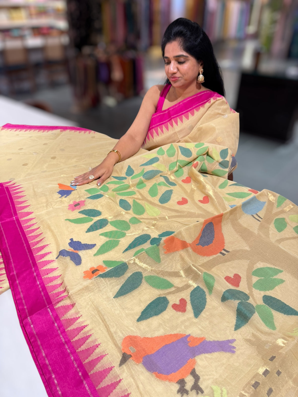 Besan Yellow Ponduru Khadi jamdani Saree