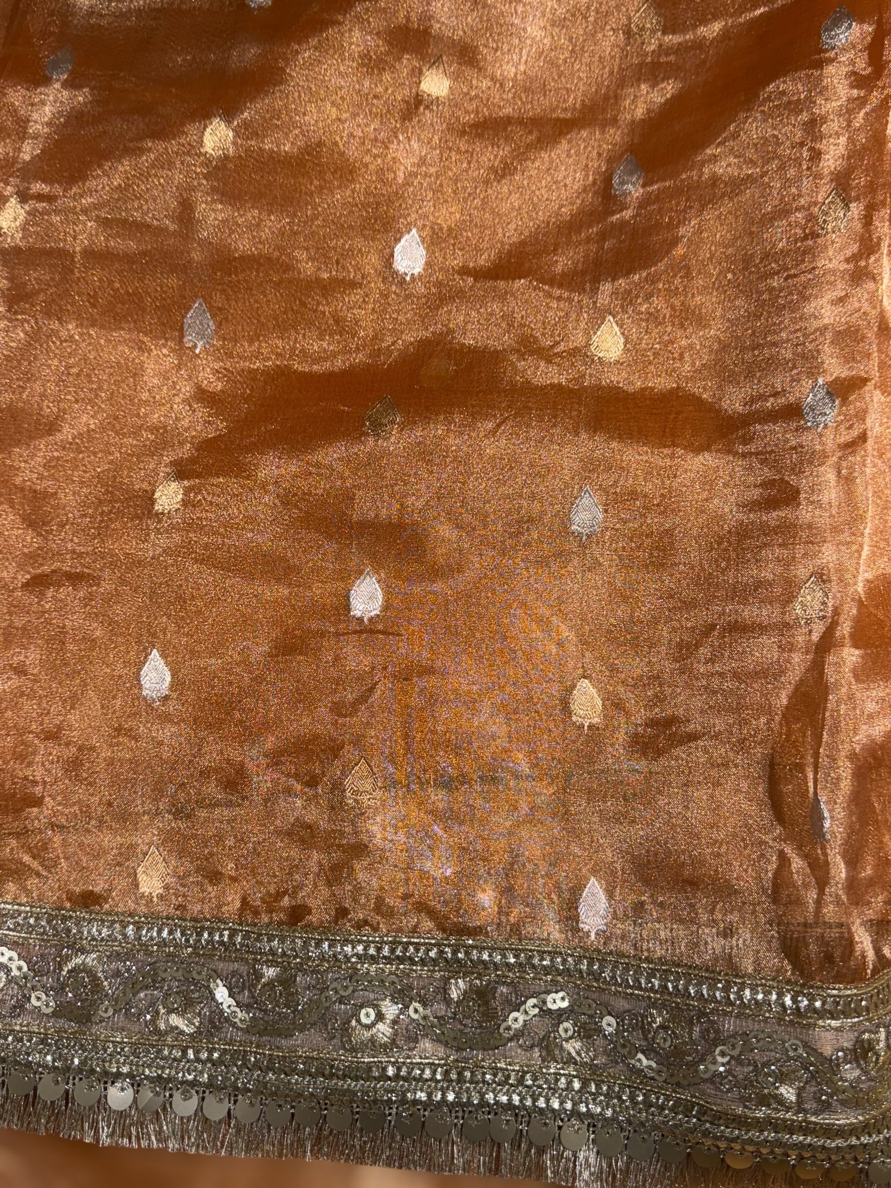 Light Orange Pure handloom Banarasi Tissue saree