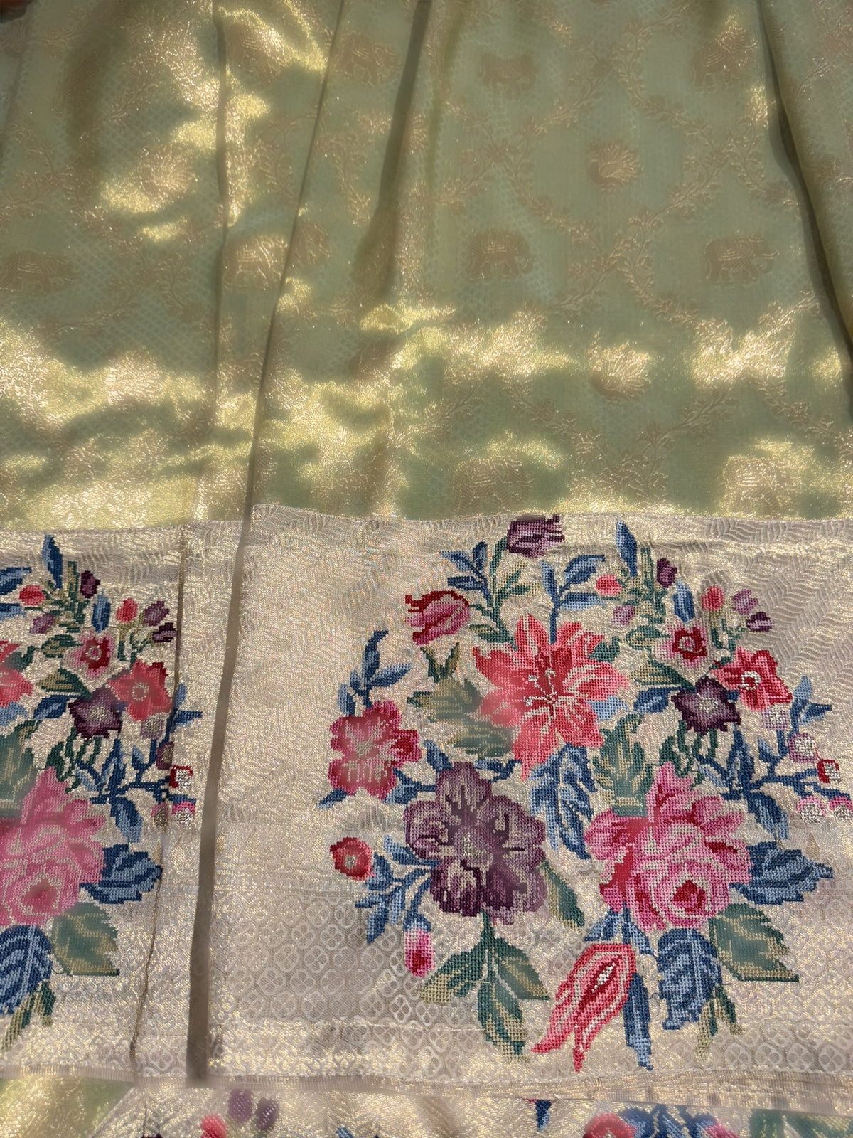 Mint Green Banarasi brocade with embroidery