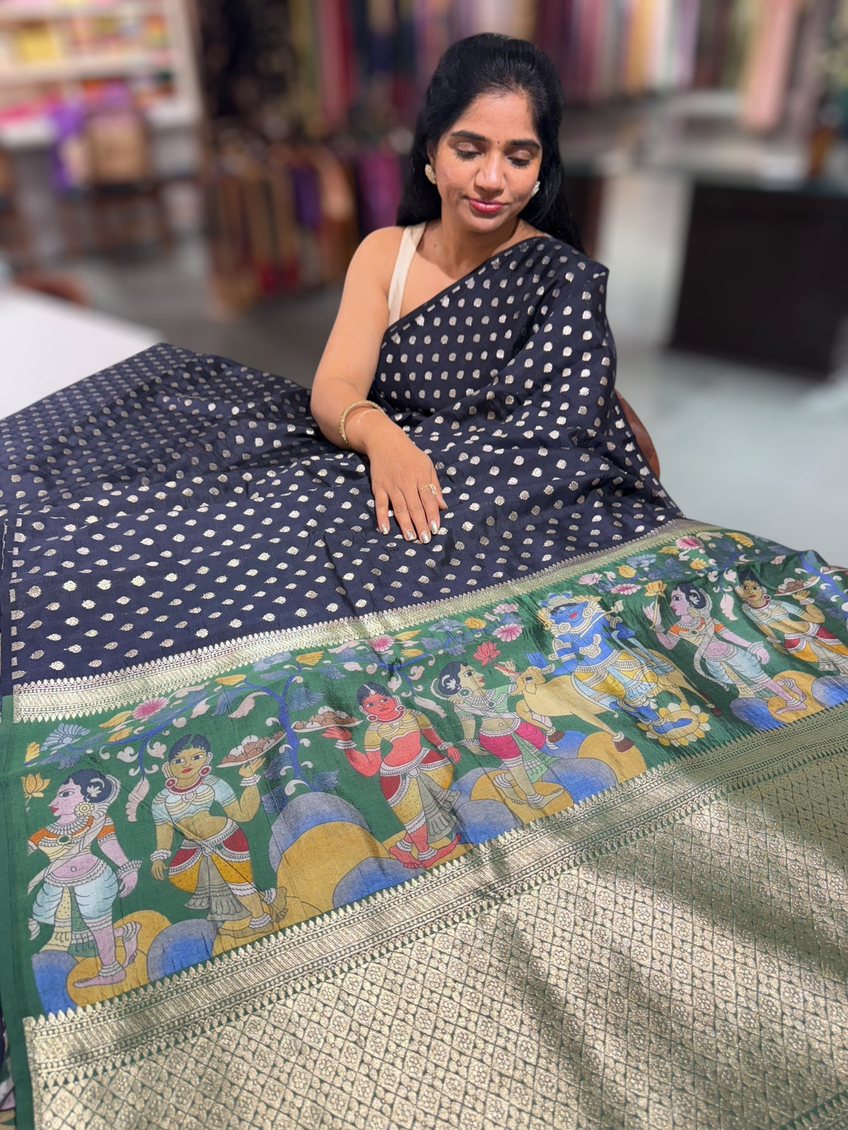 Black chiniya silk Saree