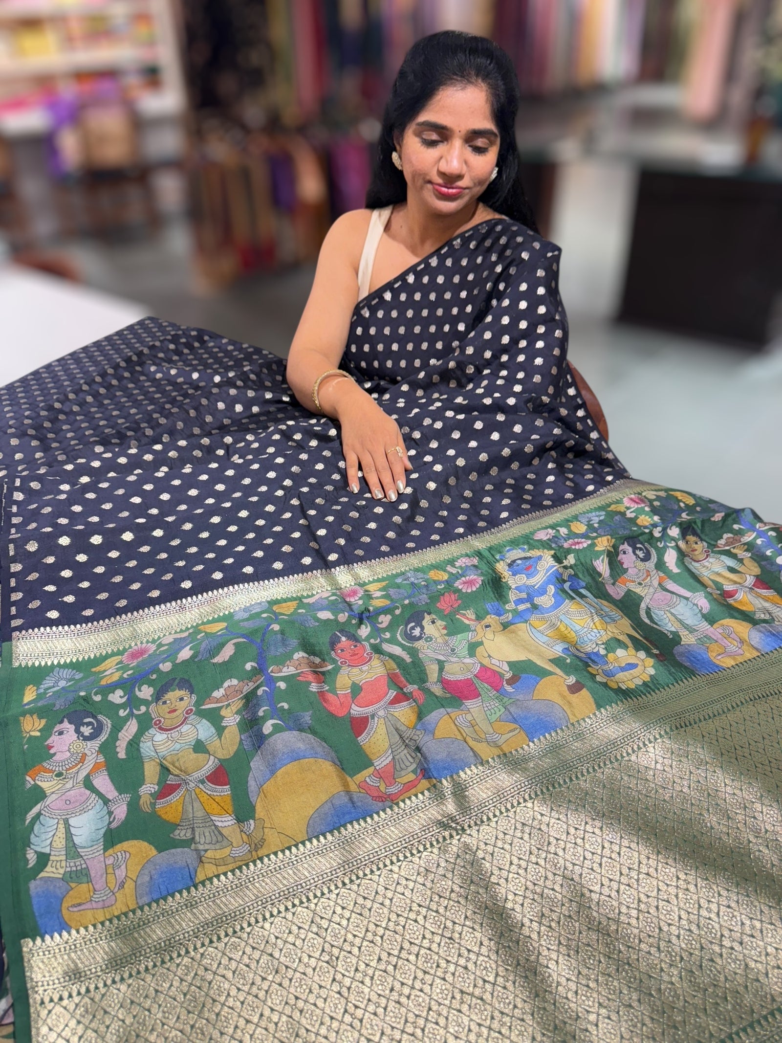 Black chiniya silk Saree