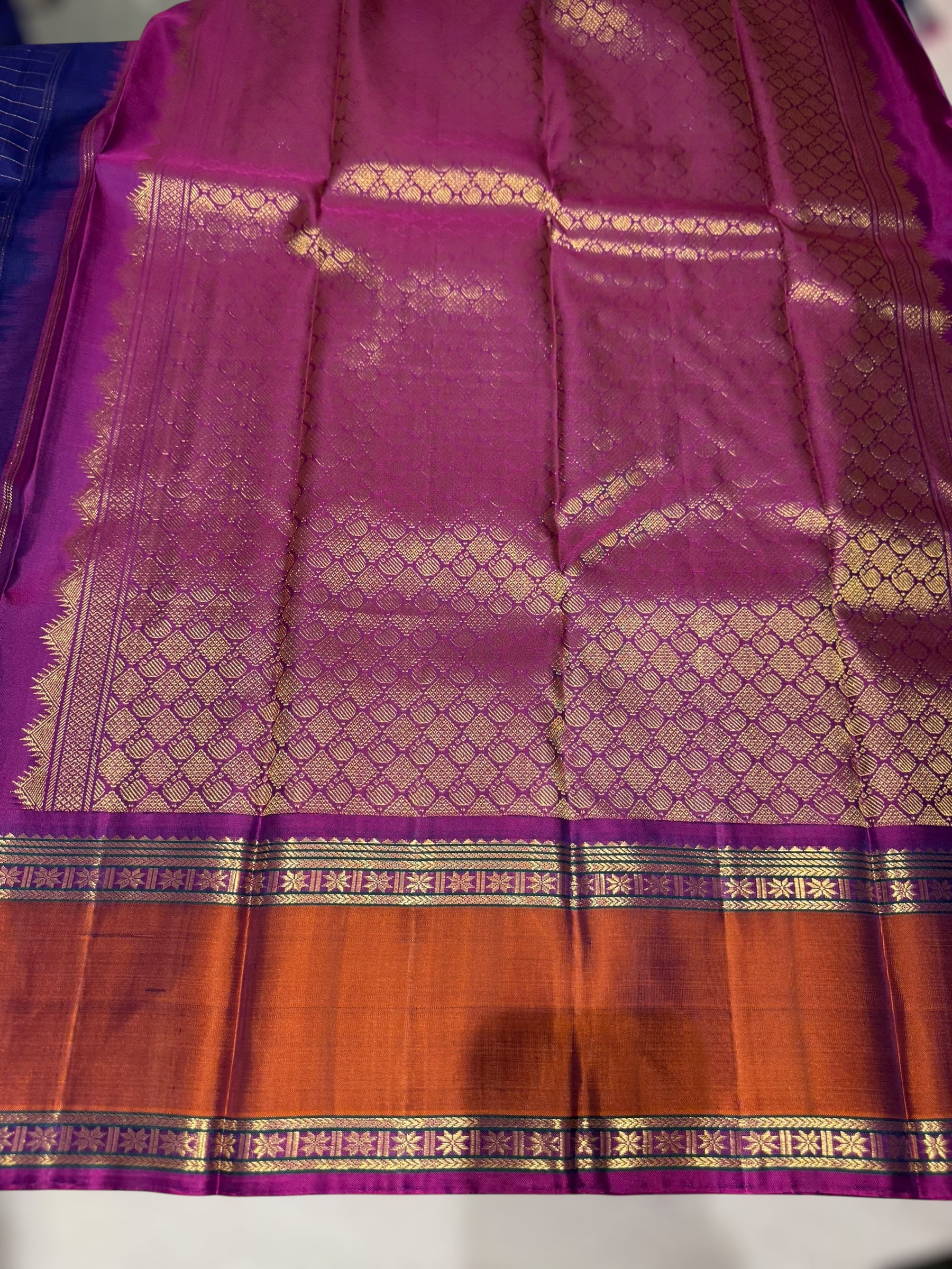 Blue  Kanchi vintage checks saree with Gap Border