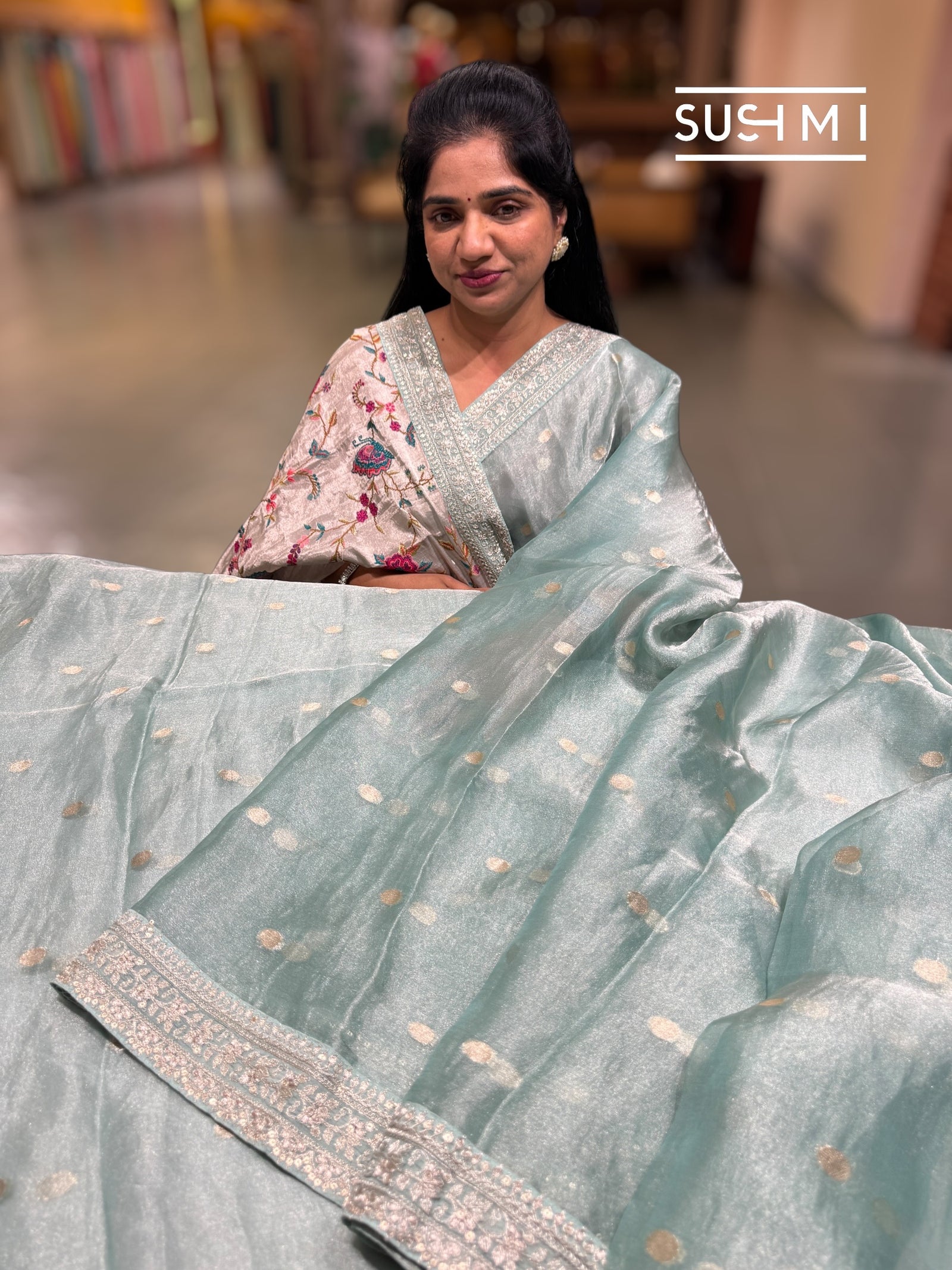 Powder Blue Banarasi Tissue Saree : S62F226