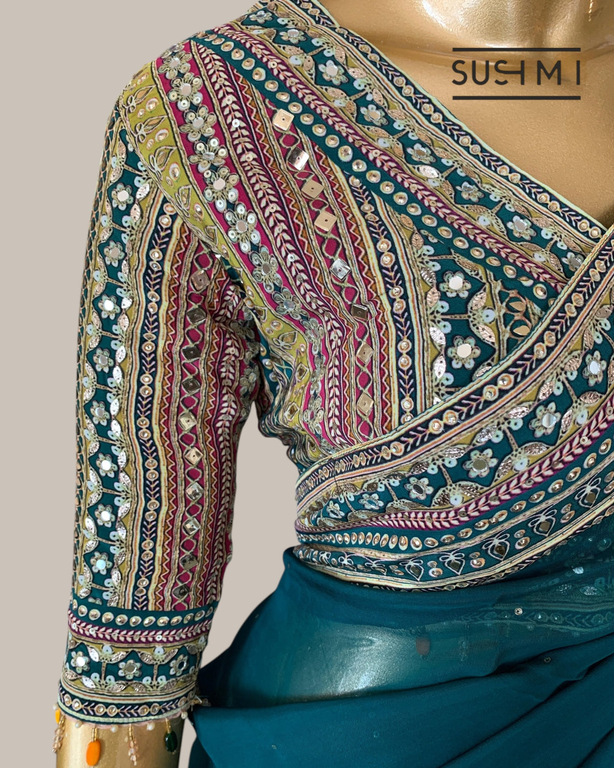 Peacock Blue DesignerOrganza saree