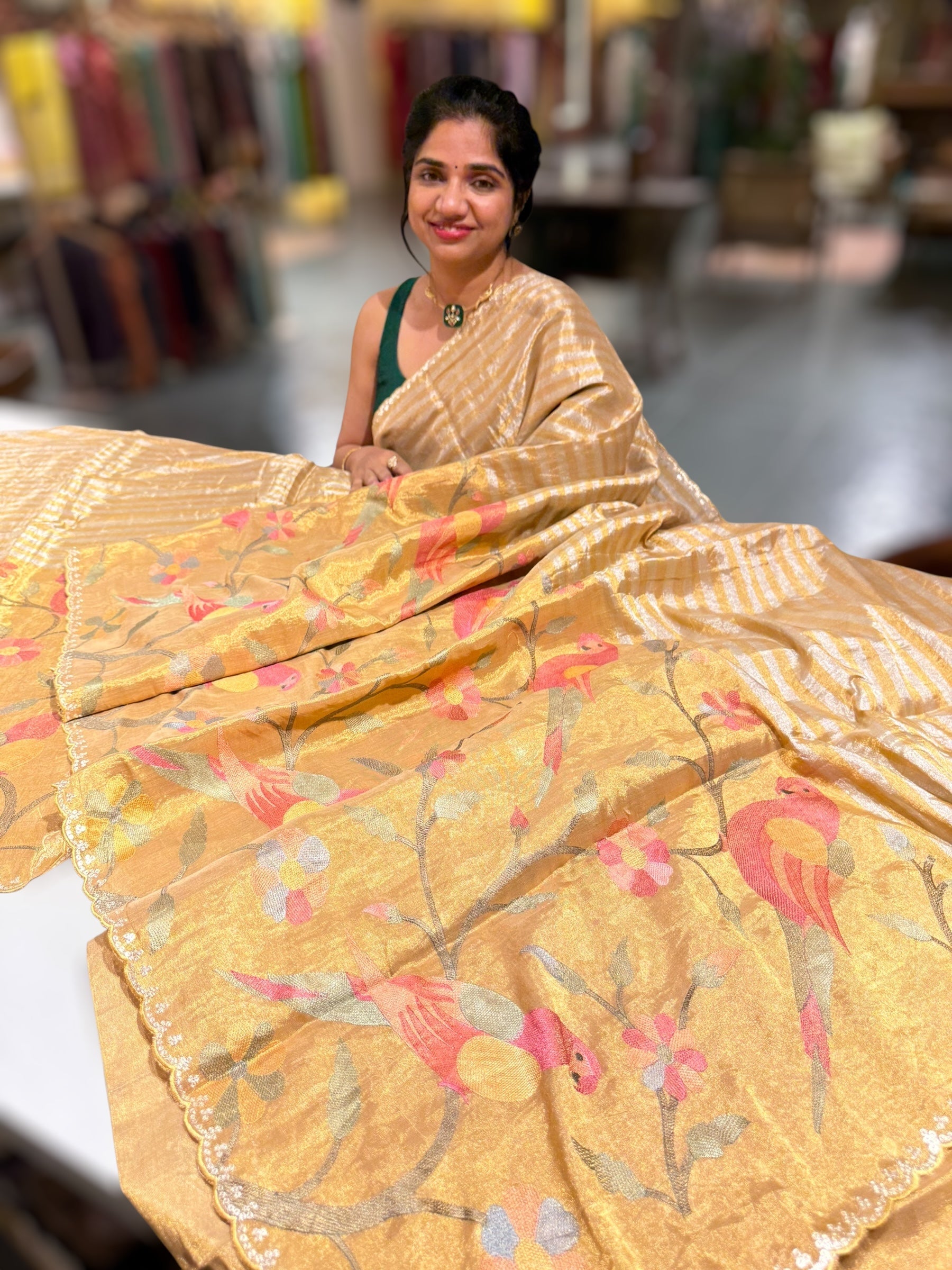 Chanderi Tissue Saree with stripes