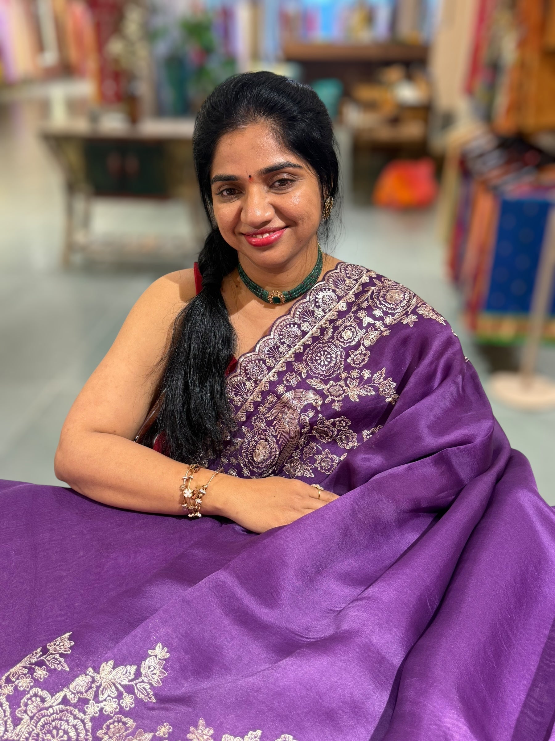 Purple Pure organza Saree with pita emb
