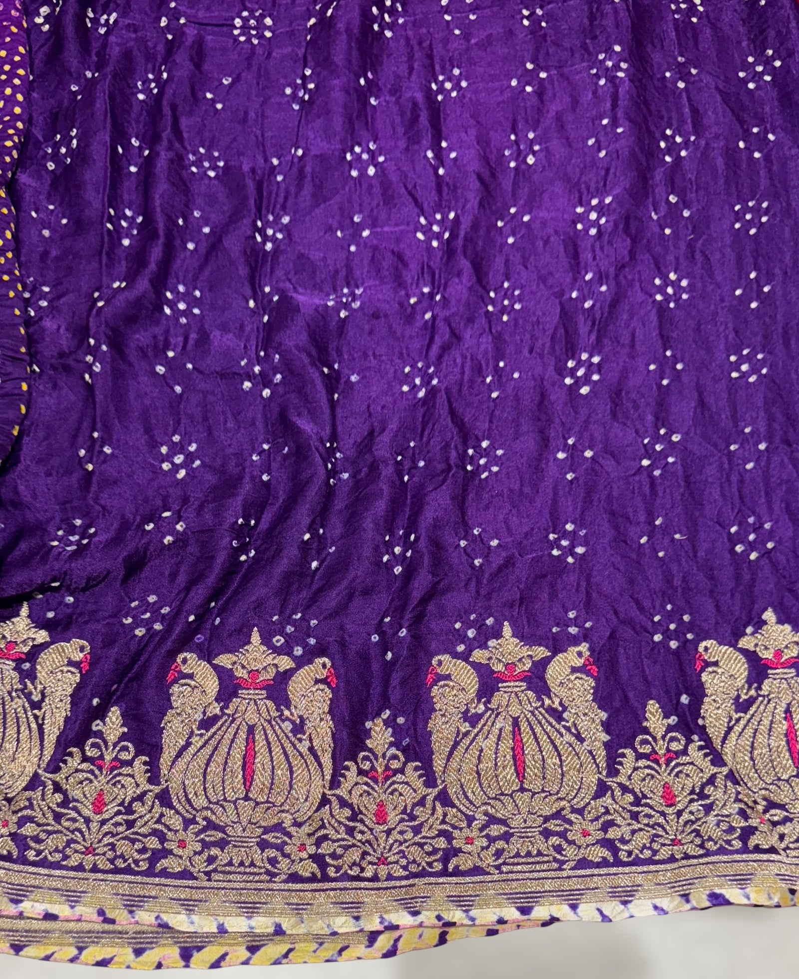 Dark Voilet Designer Rai Bandhej Saree With Embroidered Border