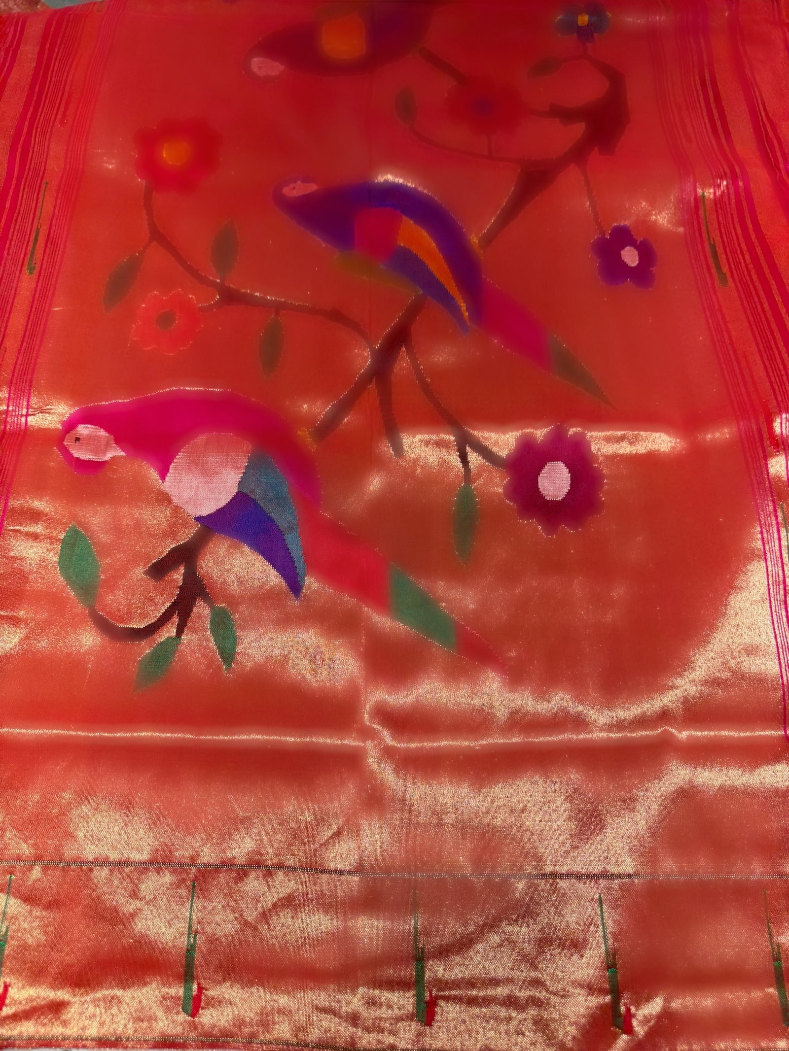 Rani Pink Pure handloom paithani tissue stripes saree