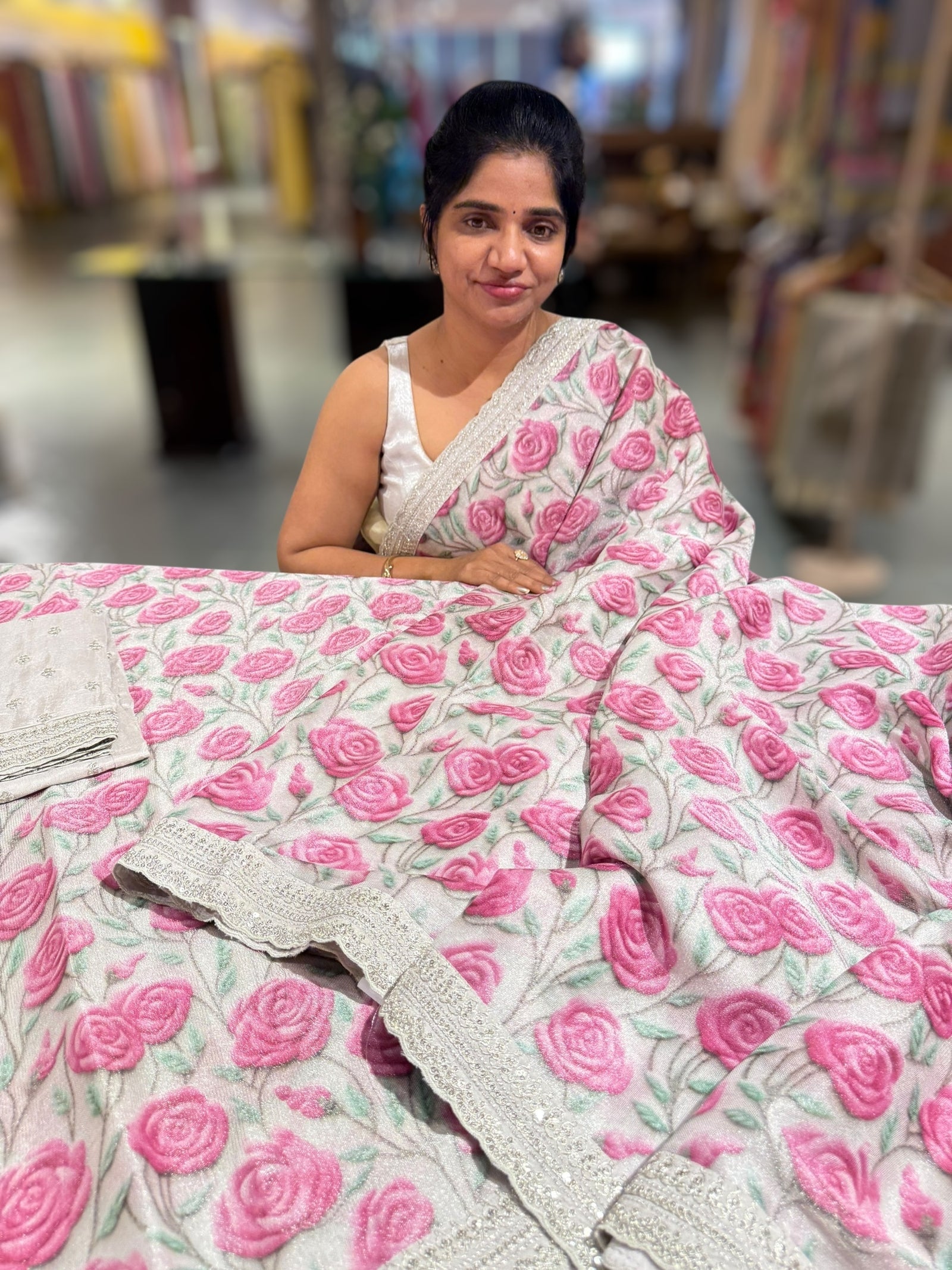 Silver base Tissue Georgette Saree