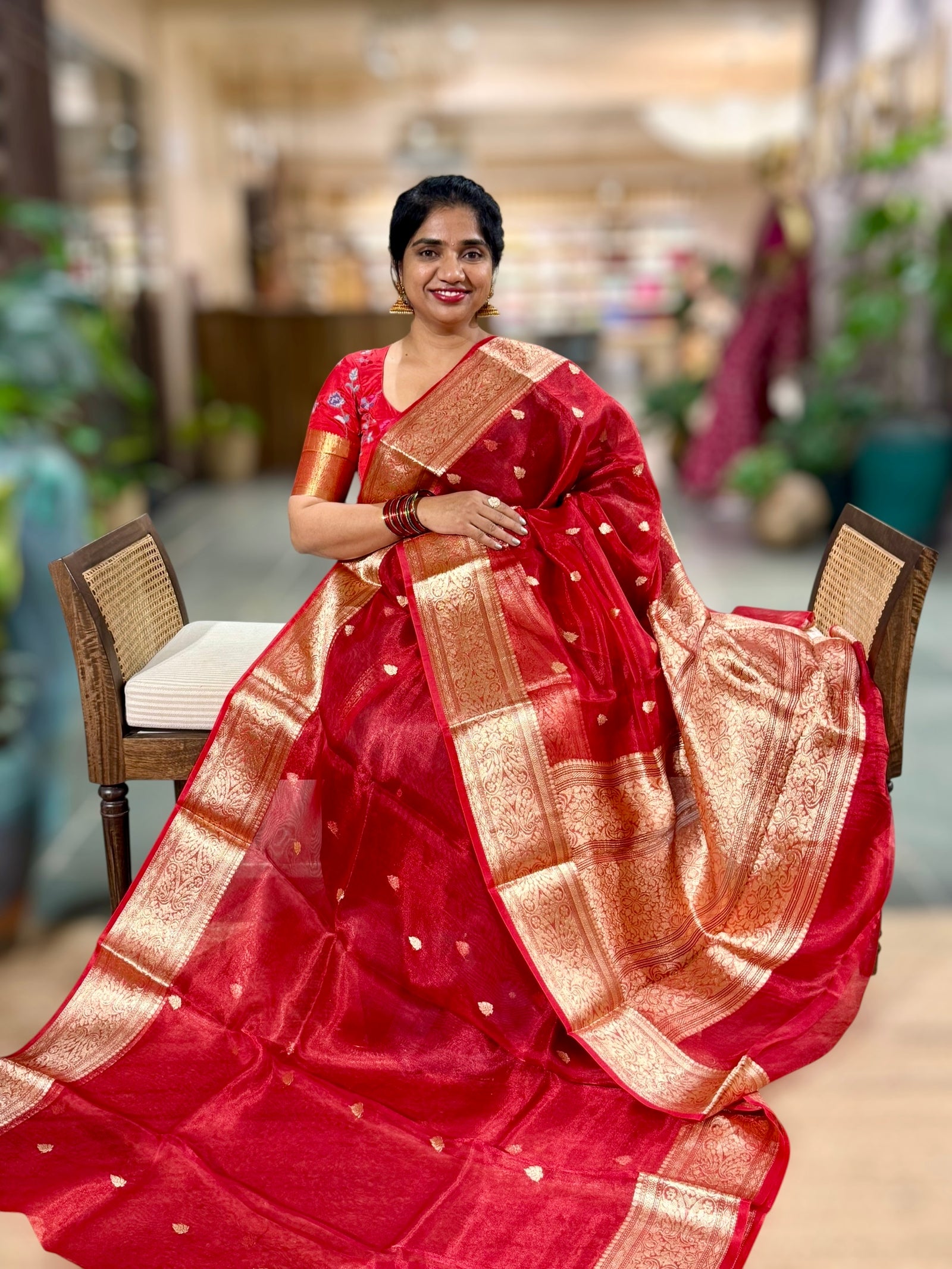 Red Banarasi Tissue Silk Saree