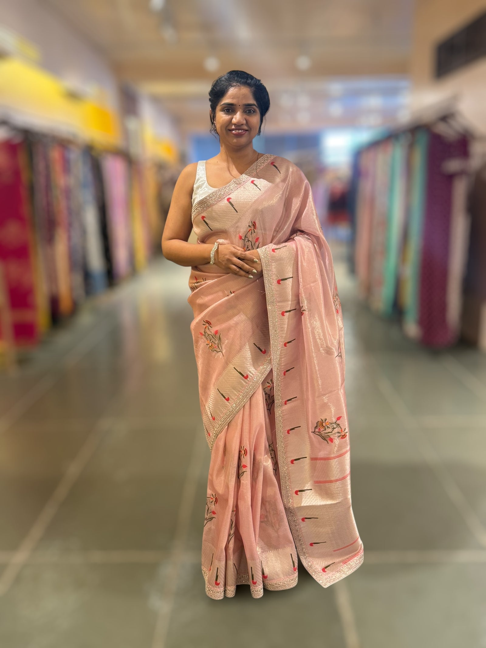 Baby Pink Tissue Kota Saree With sabhyasachi Borders and Blouses