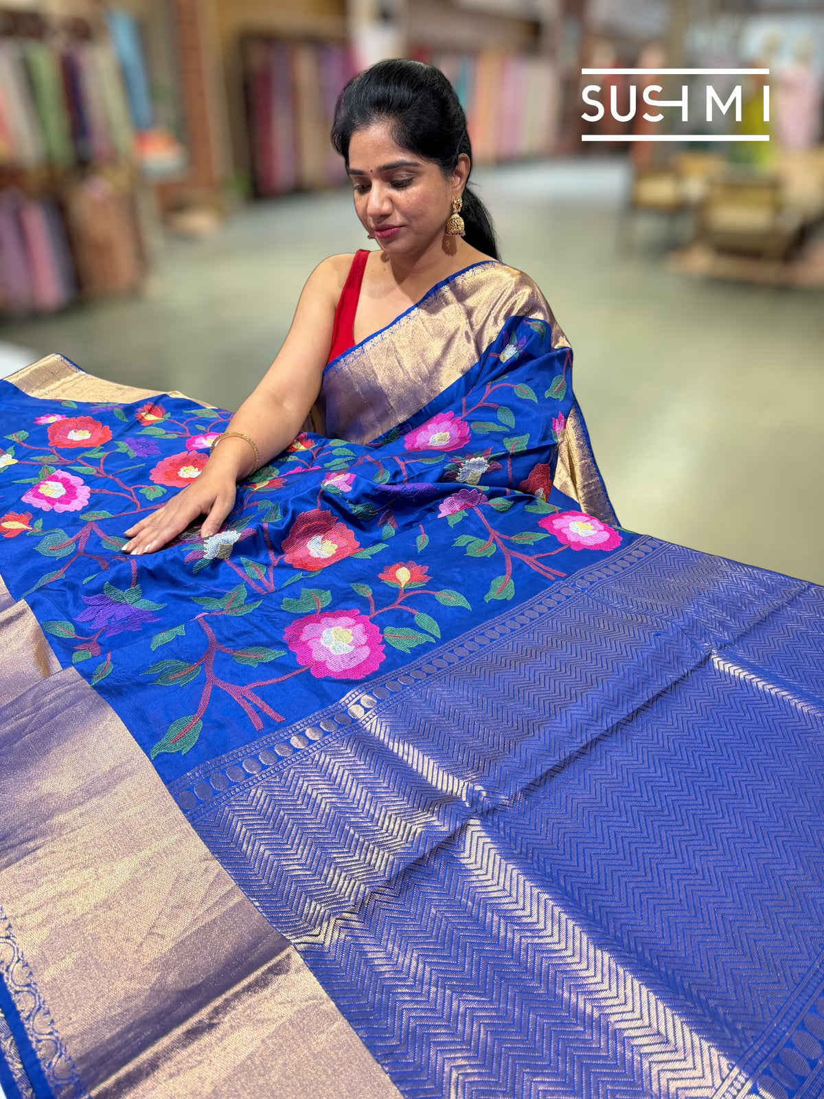 Royal Blue Kanchi Soft Silk Saree with embroidery : S62F176