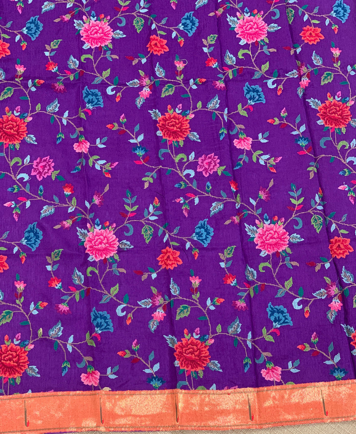 Purple Mul tissue stripes saree with fusion blouse : D62136