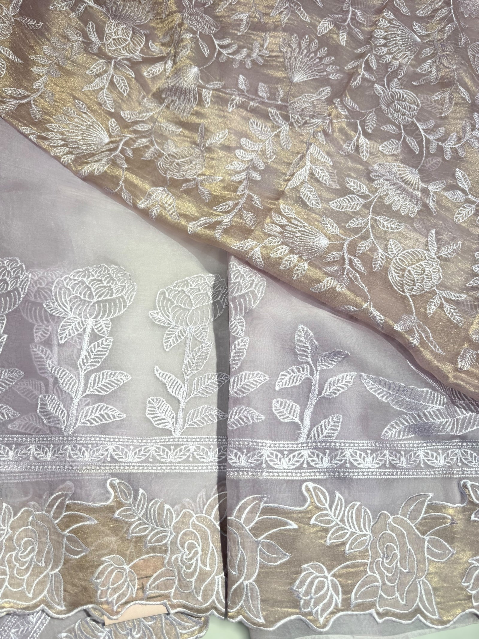 Lilac Organza saree with heavy embroiderey