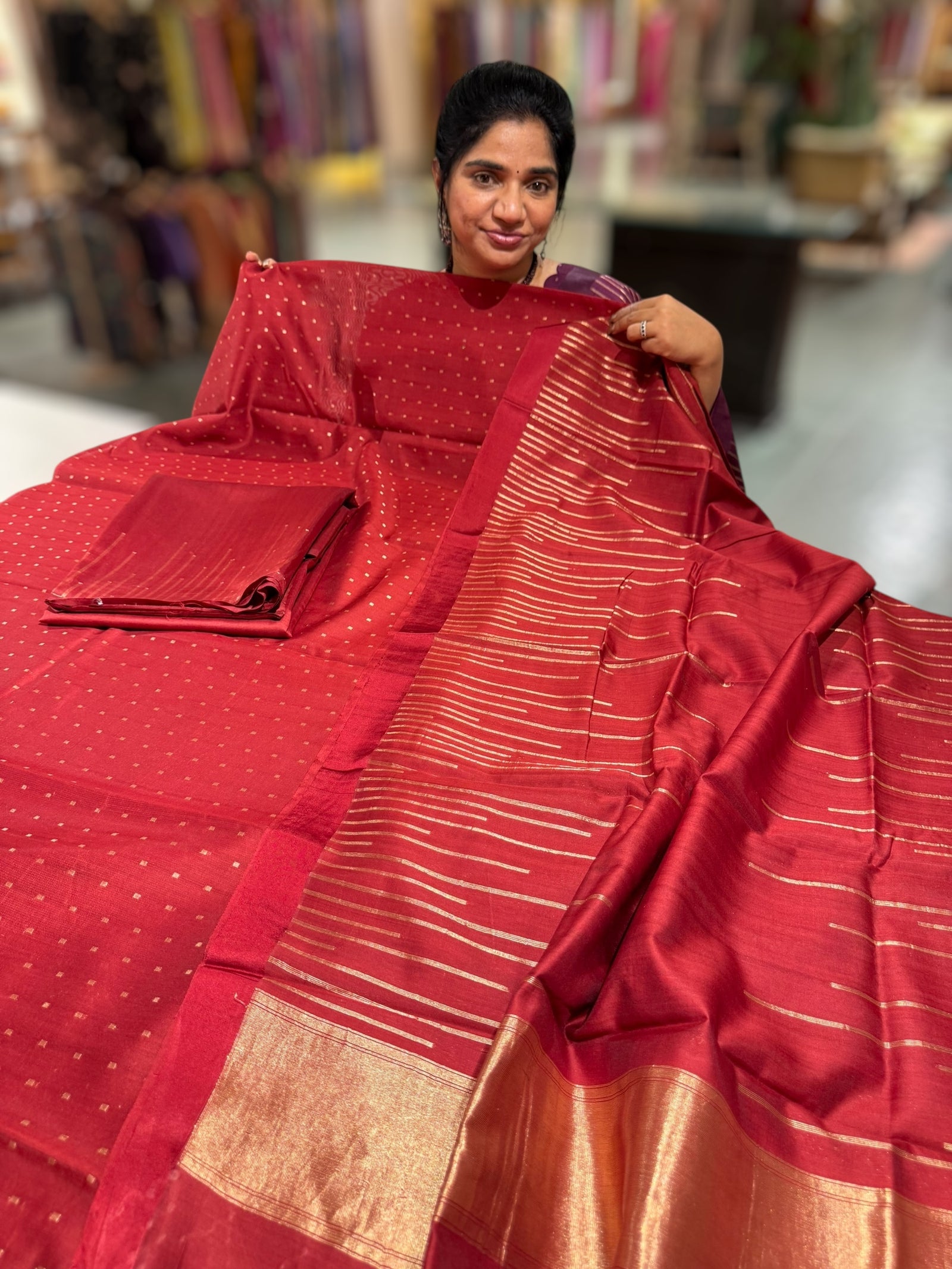 Brick Red Banarasi Handloom Chiniya Silk 3-pc Suit Set