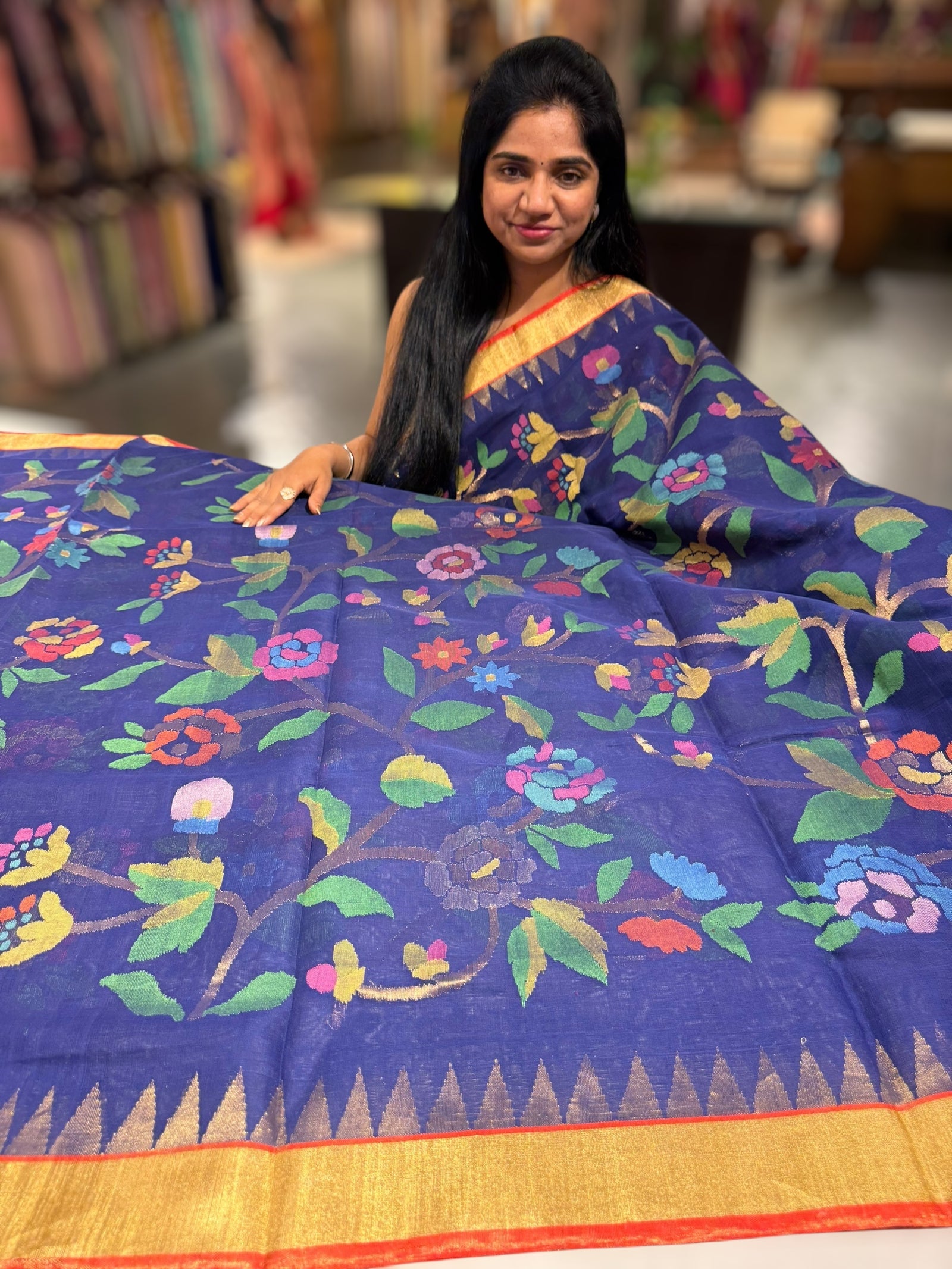 Royal Blue allover ponduru khadi jamdani