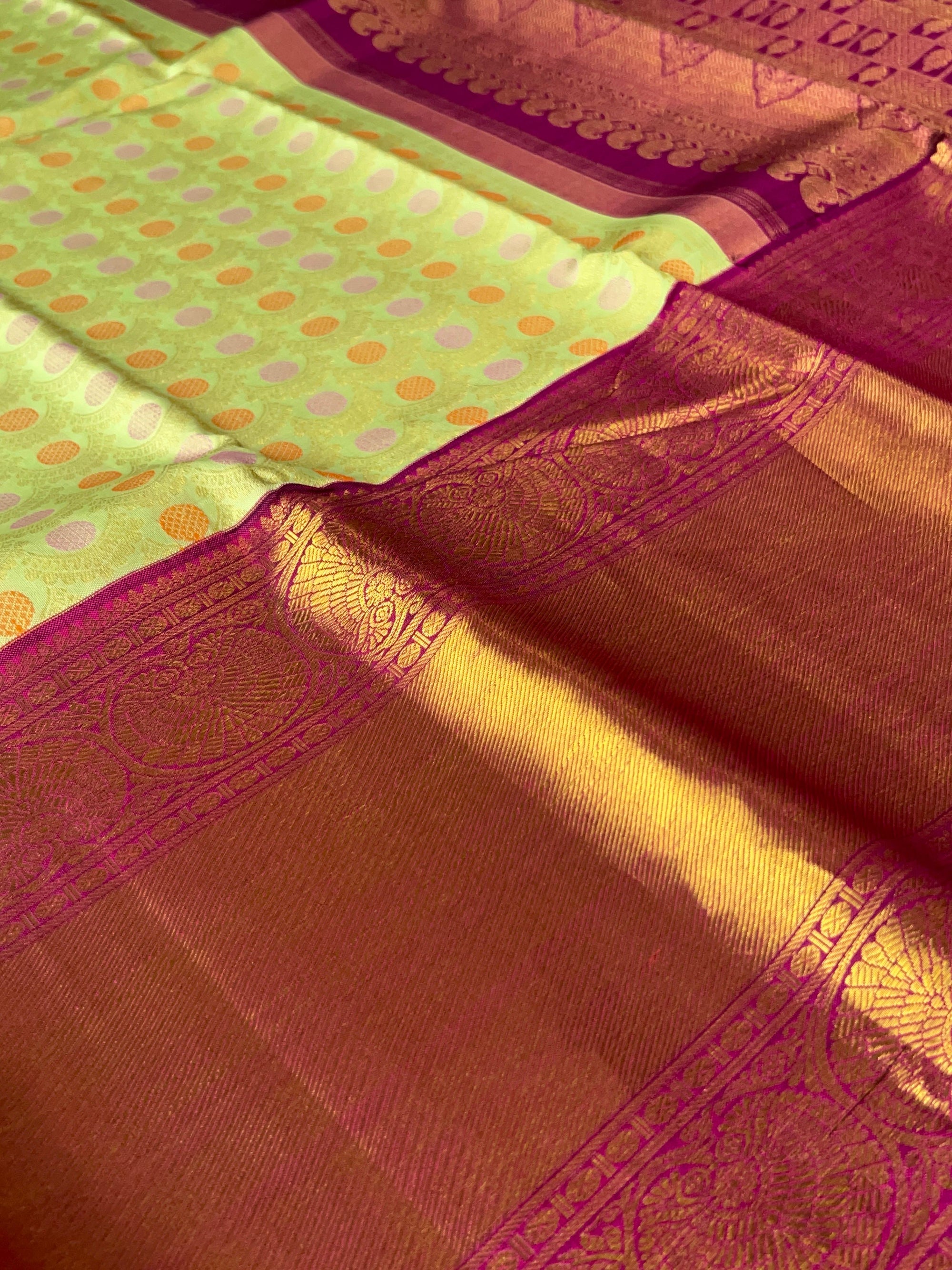 Mint Green Meenakari Korvai Kanjeevaram Saree