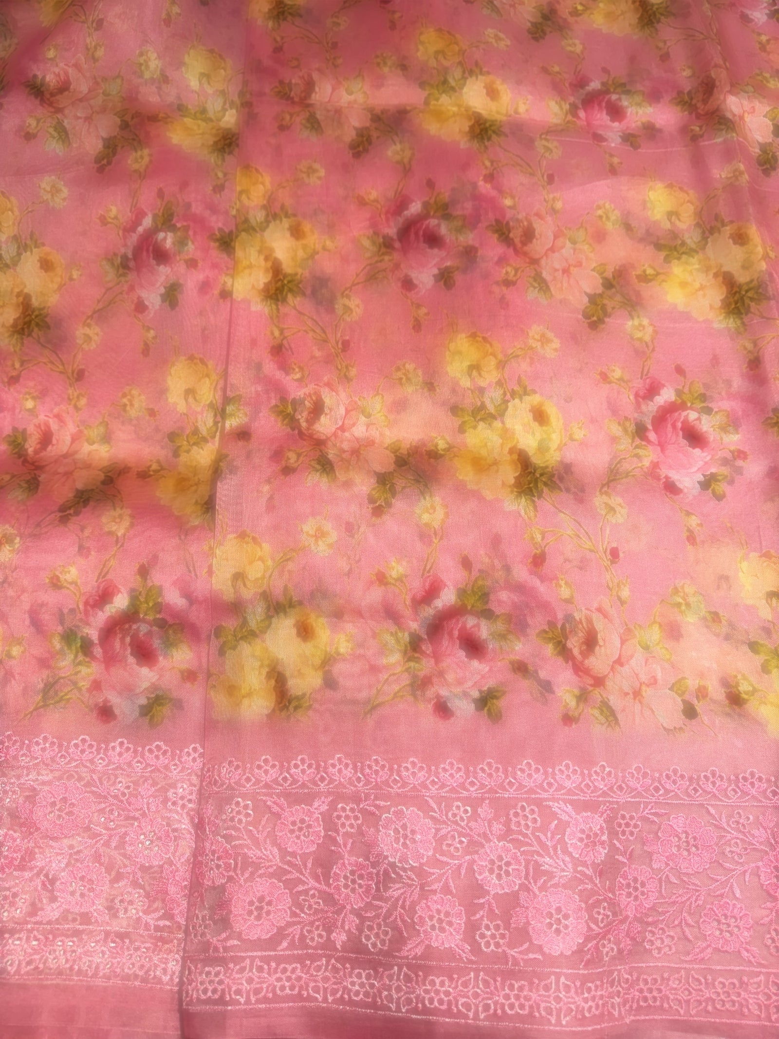 Rose pink floral Organza saree