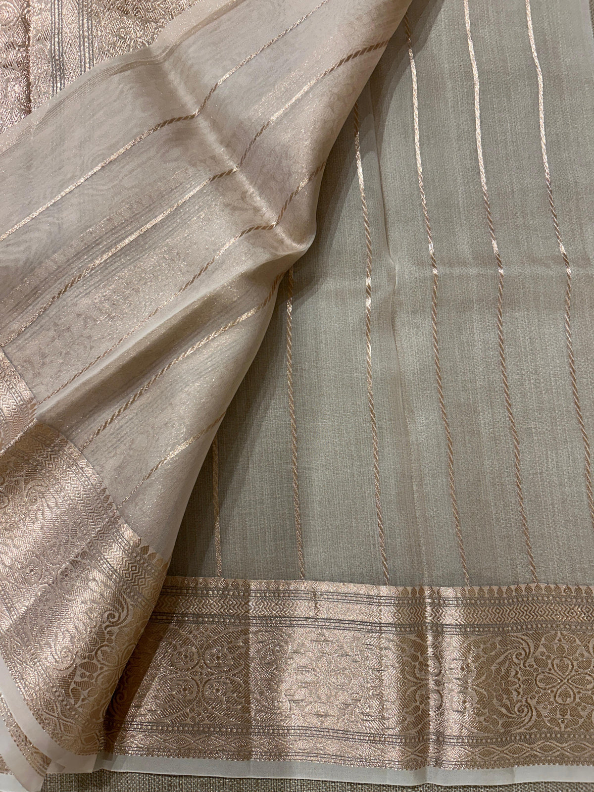 Coffee Brown & Beige Combo Pure Handloom premium Kora Banarasi Saree