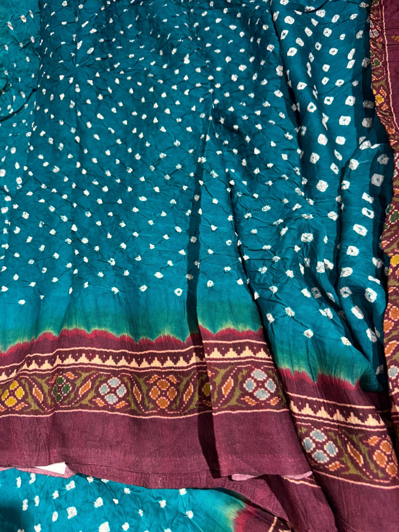 Peacock bandhini kalamkari modal satin saree