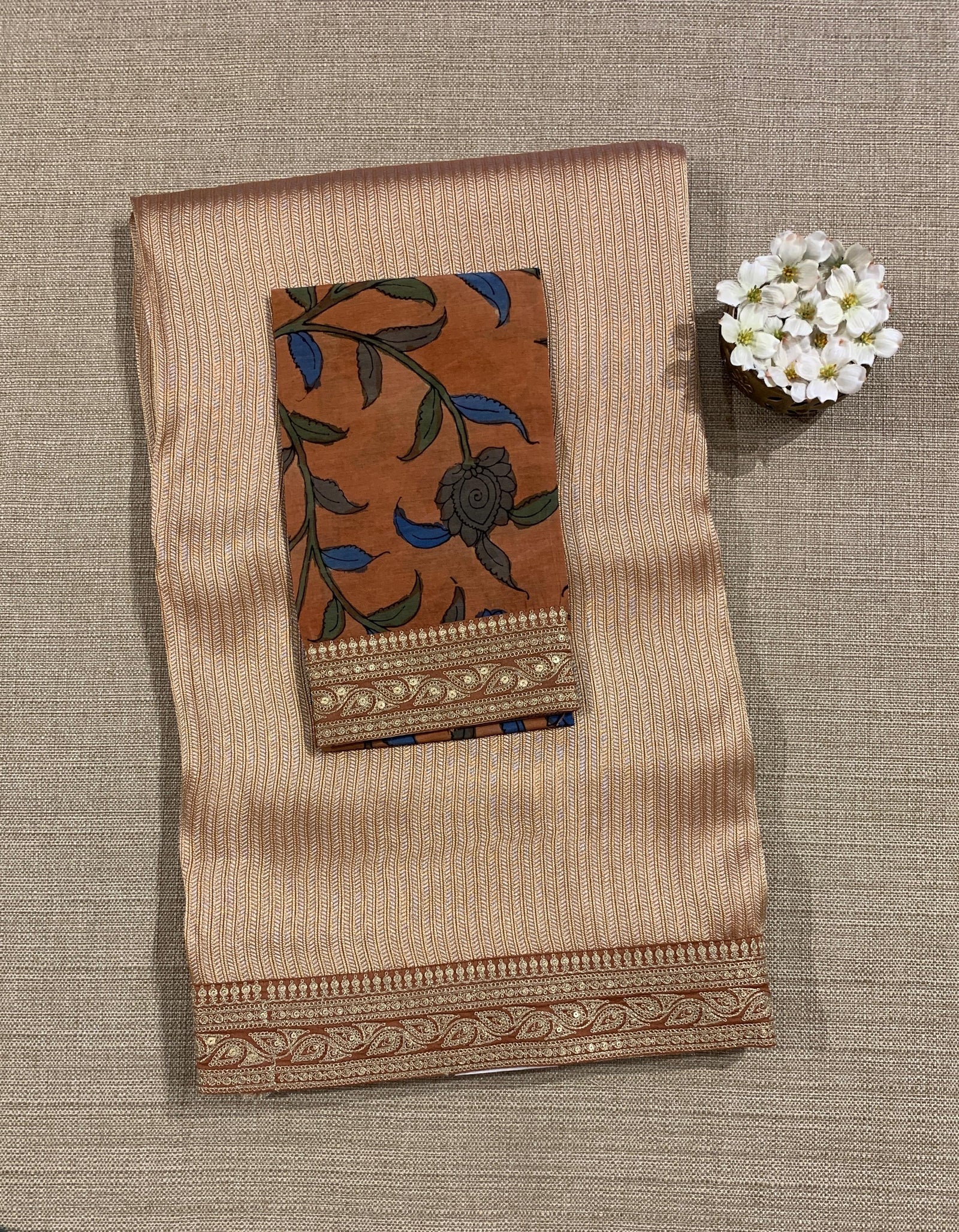 Rust Orange Banarasi brocade with sabyasachi borders and pen kalamkari Blouses