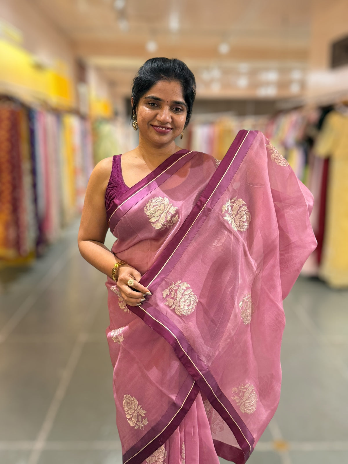 Dusty Pink Pure Organza with embroidery