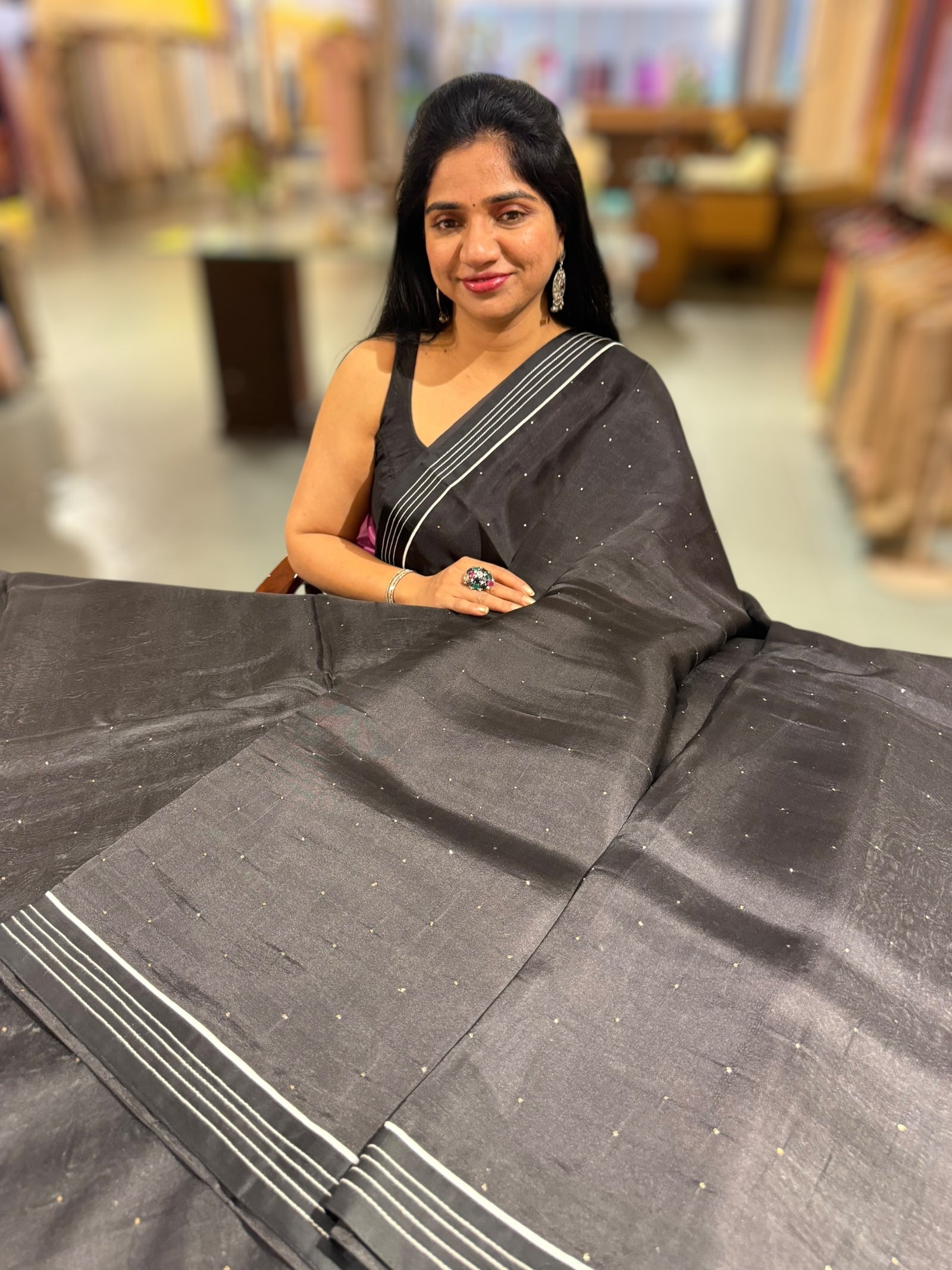 Black Organza Saree with embroidered blouse