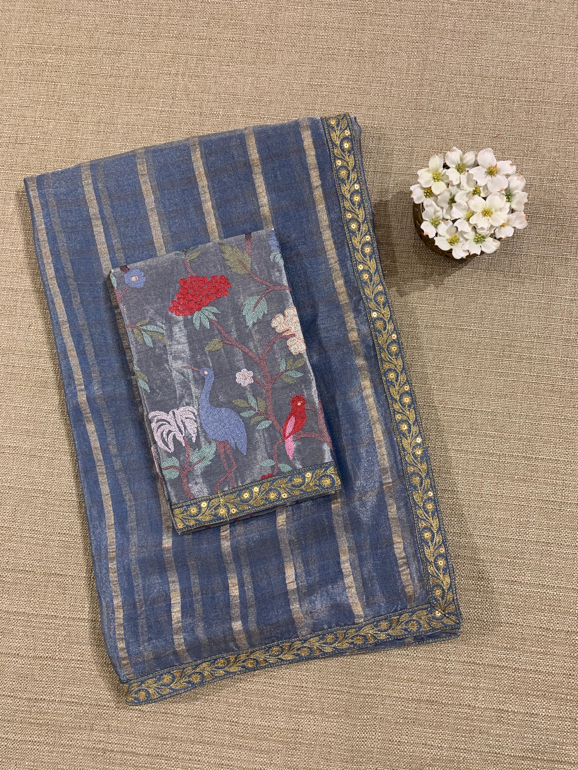 Cobalt Blue  Banarasi Tissue checks Saree with Sabyasachi Borders