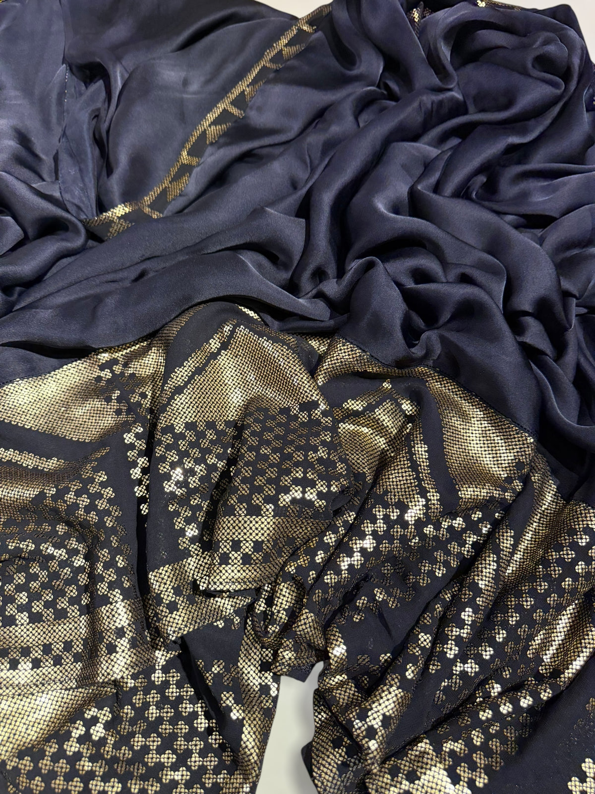Navy pure Satin Saree with designer sequence border and blouse