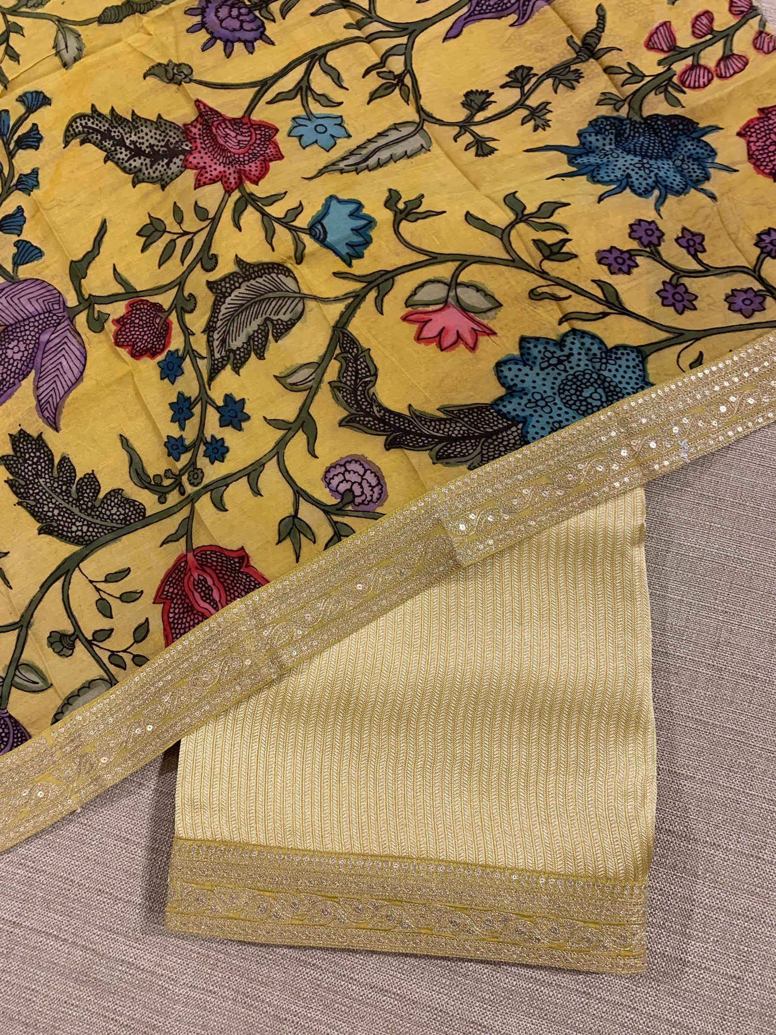 Lime yellow Banarasi brocade with sabyasachi borders and pen kalamkari Blouses