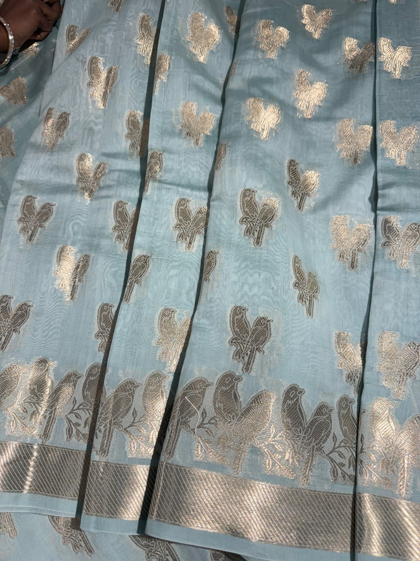 Pastel Blue Banarasi Mul Silk Cotton Saree