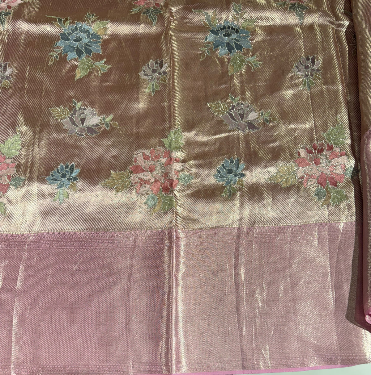 Rose Pink Designer Kanchi Saree with allover embroidery